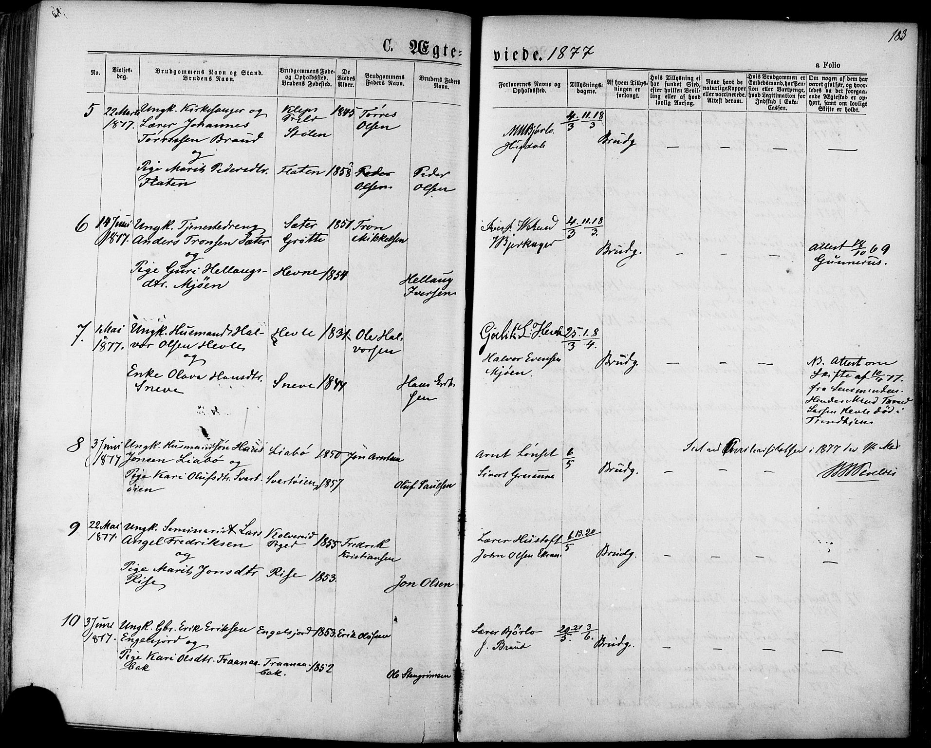 Ministerialprotokoller, klokkerbøker og fødselsregistre - Sør-Trøndelag, SAT/A-1456/678/L0900: Parish register (official) no. 678A09, 1872-1881, p. 183