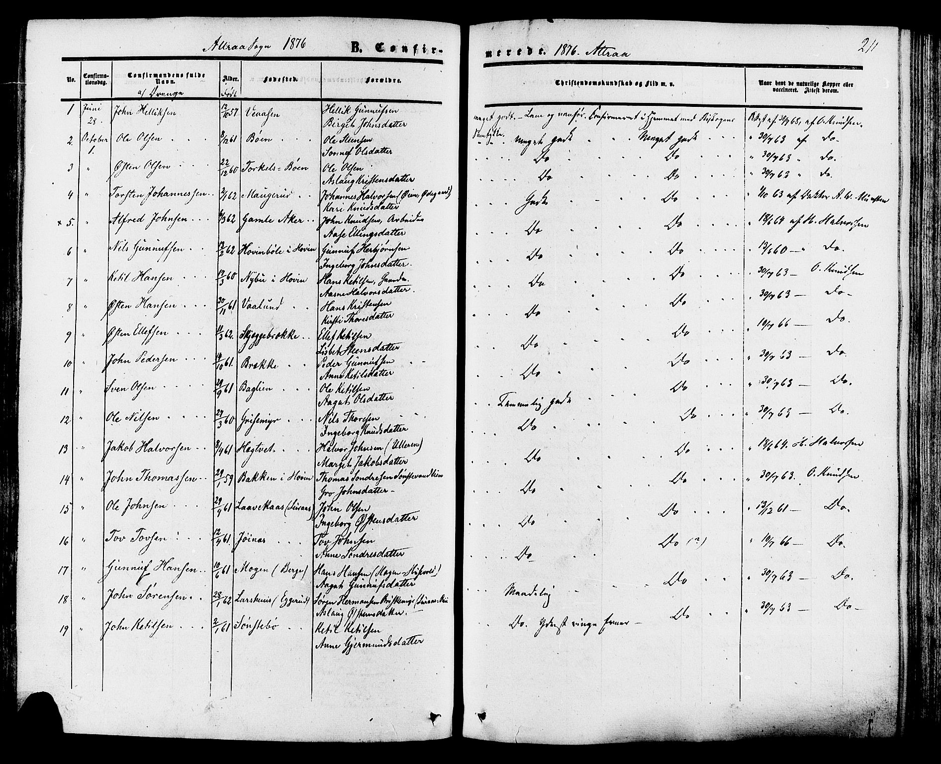 Tinn kirkebøker, SAKO/A-308/F/Fa/L0006: Parish register (official) no. I 6, 1857-1878, p. 211