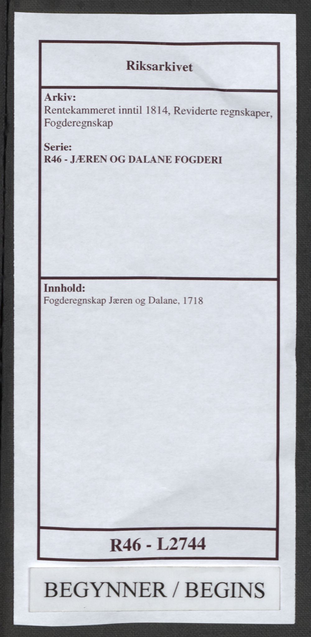 Rentekammeret inntil 1814, Reviderte regnskaper, Fogderegnskap, RA/EA-4092/R46/L2744: Fogderegnskap Jæren og Dalane, 1718, p. 1