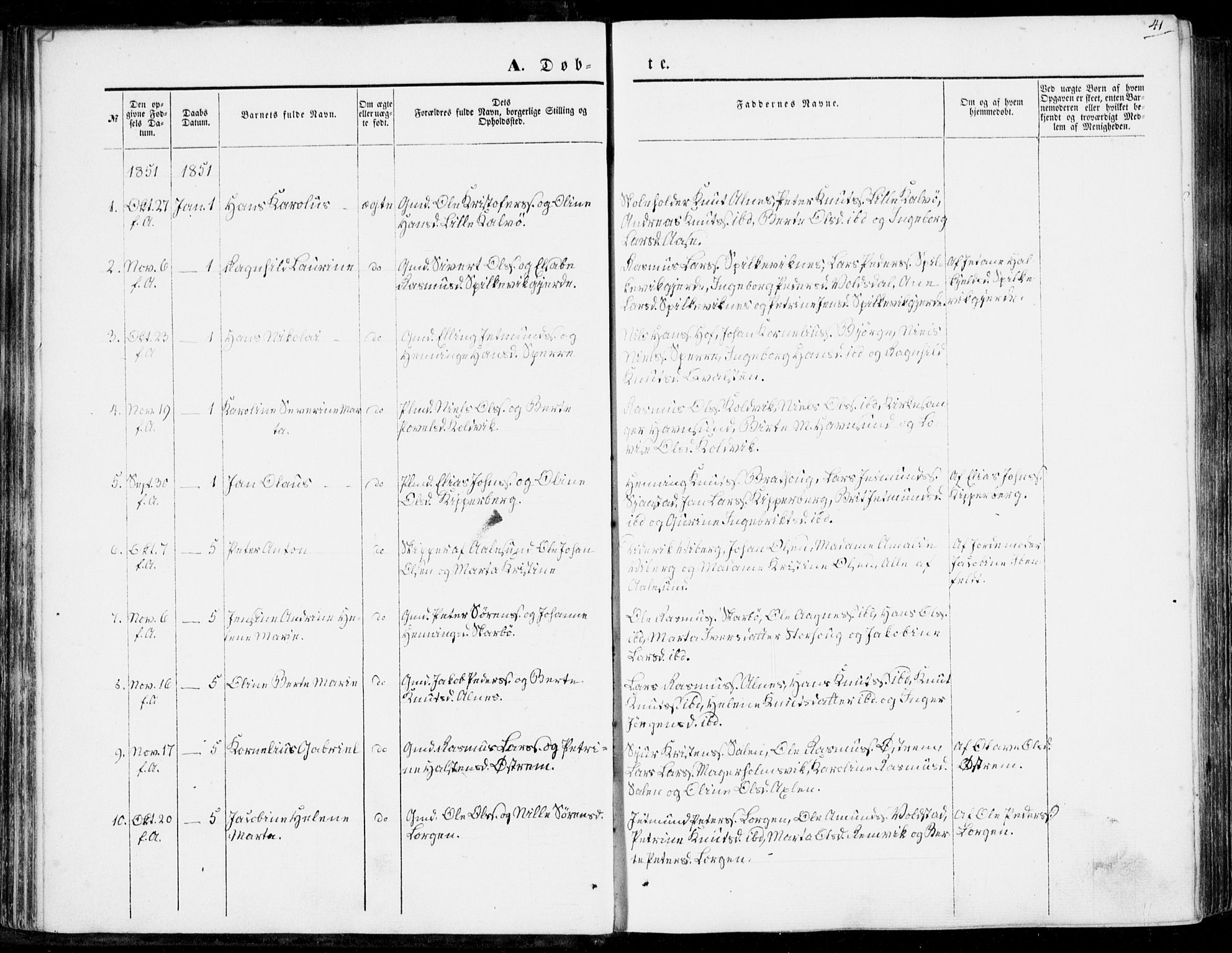 Ministerialprotokoller, klokkerbøker og fødselsregistre - Møre og Romsdal, AV/SAT-A-1454/528/L0397: Parish register (official) no. 528A08, 1848-1858, p. 41