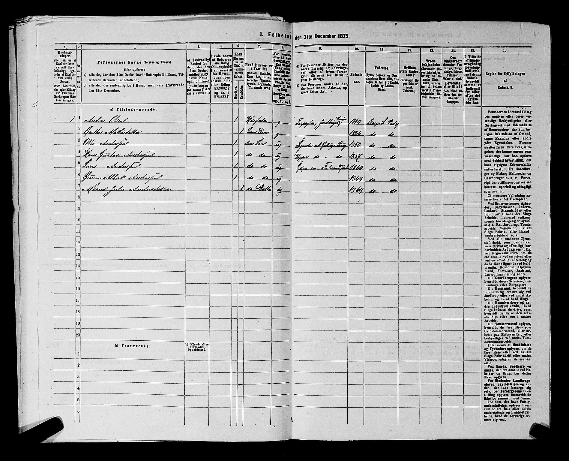 RA, 1875 census for 0113P Borge, 1875, p. 697