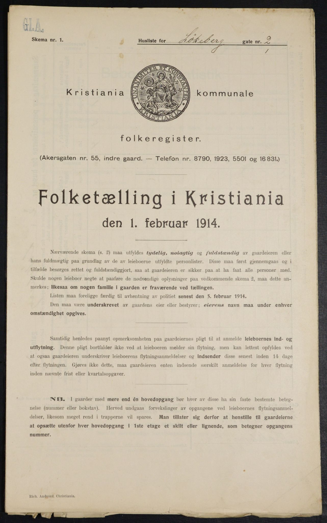 OBA, Municipal Census 1914 for Kristiania, 1914, p. 58487