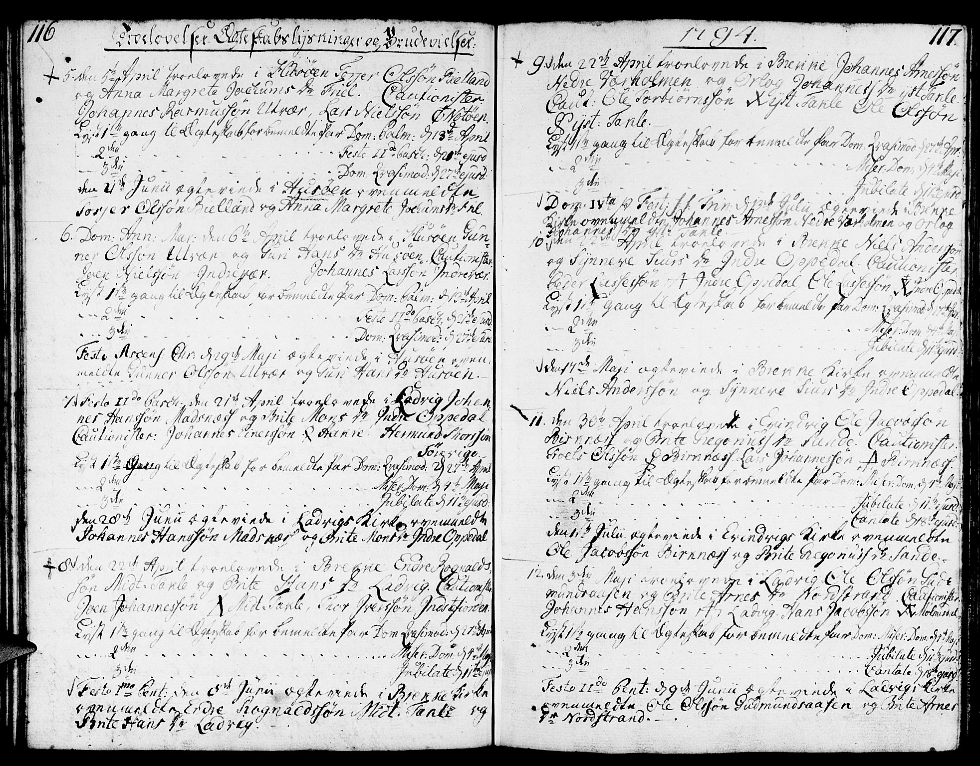 Gulen sokneprestembete, AV/SAB-A-80201/H/Haa/Haaa/L0015: Parish register (official) no. A 15, 1788-1798, p. 116-117