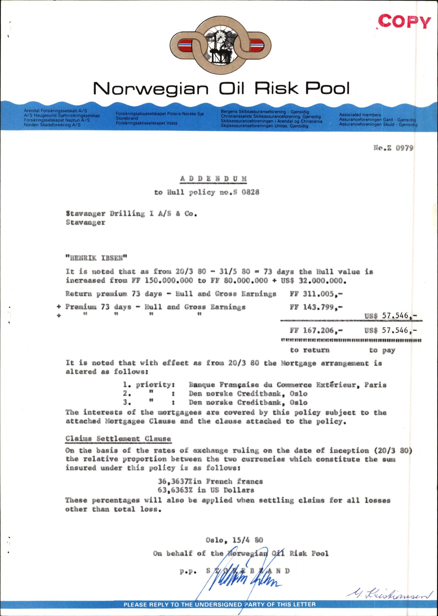 Pa 1503 - Stavanger Drilling AS, AV/SAST-A-101906/2/E/Ec/Eca/L0010: Forsikring, 1976-1983