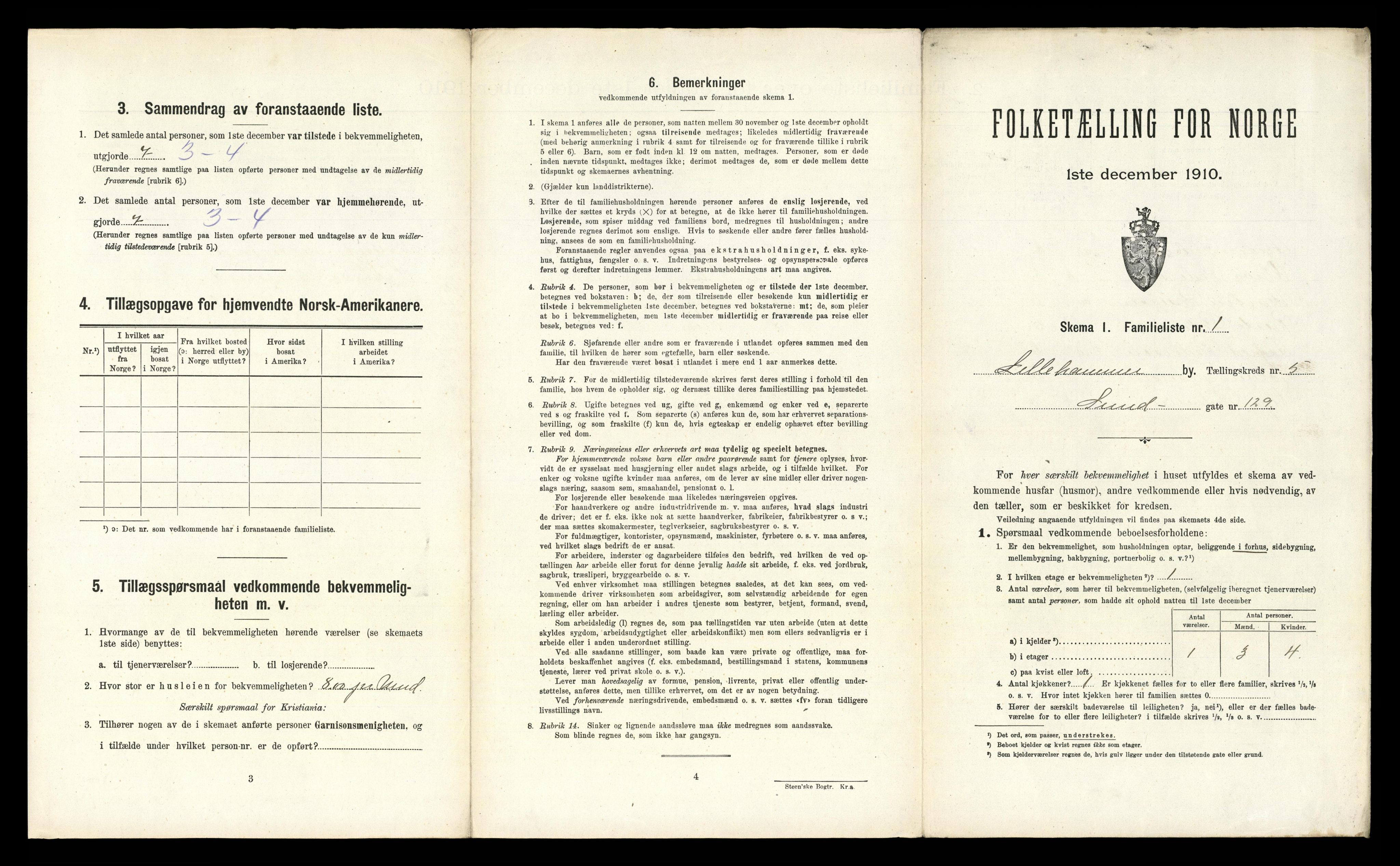 RA, 1910 census for Lillehammer, 1910, p. 2215