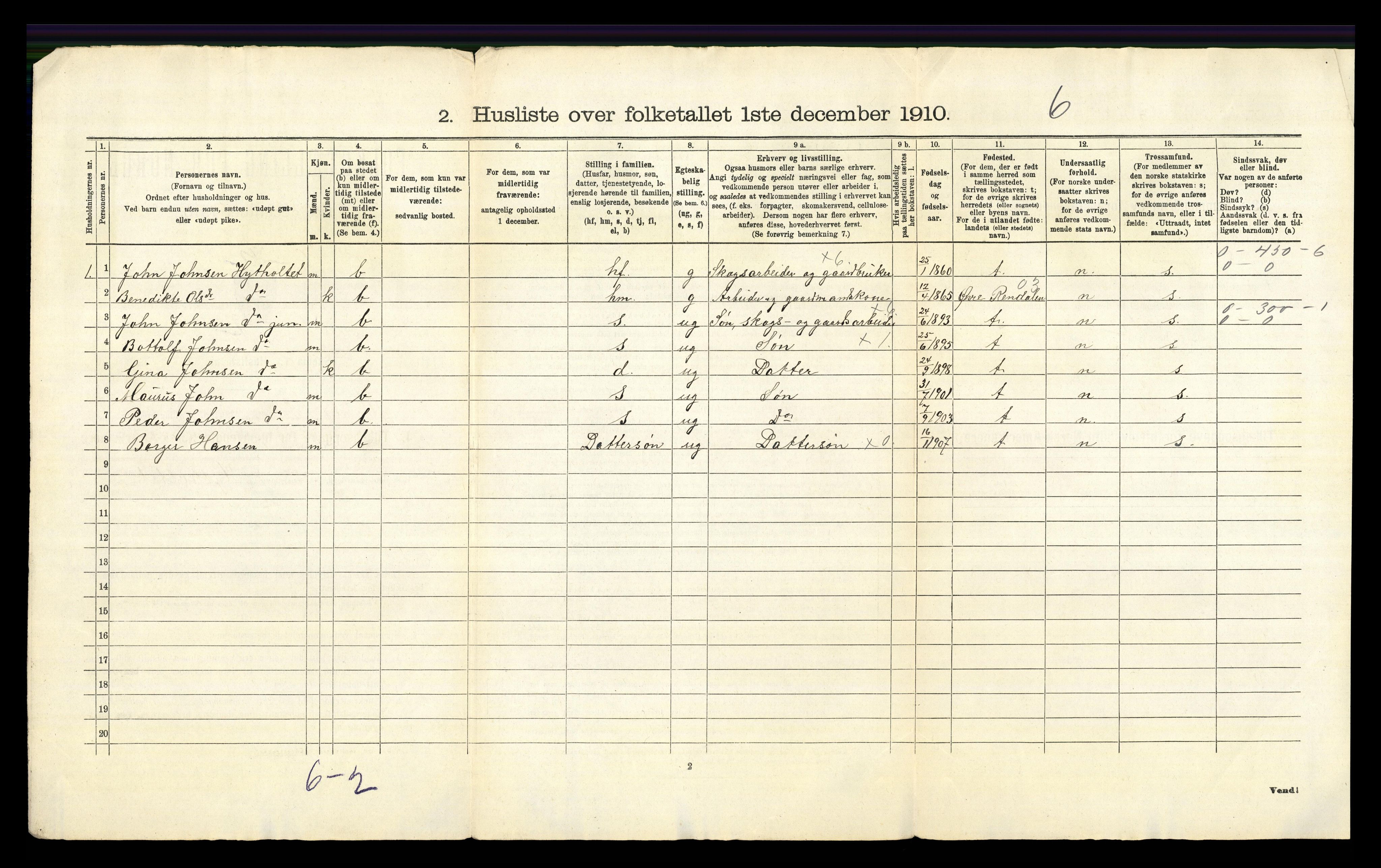 RA, 1910 census for Våler, 1910, p. 42