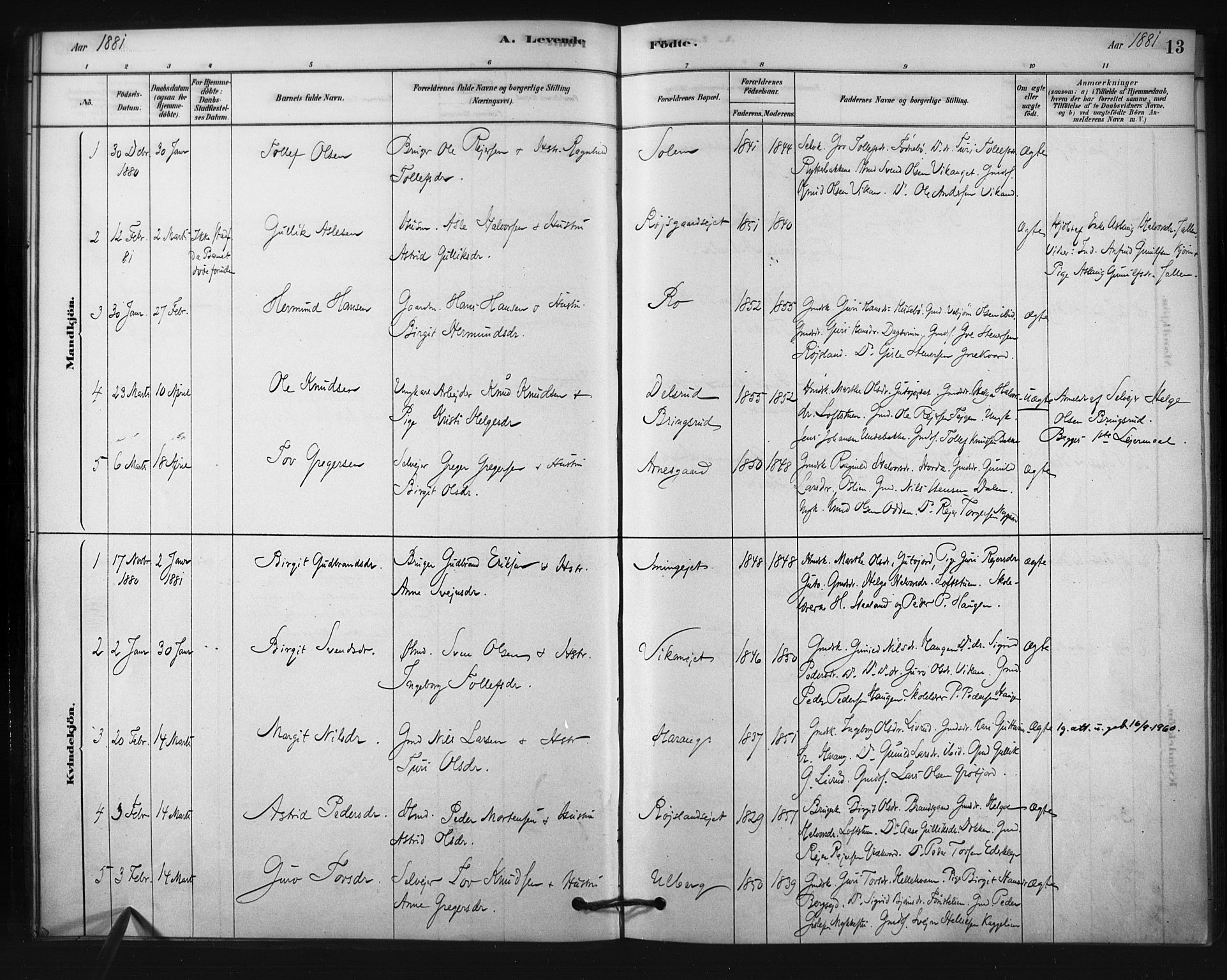 Nore kirkebøker, SAKO/A-238/F/Fc/L0003: Parish register (official) no. III 3, 1878-1884, p. 13