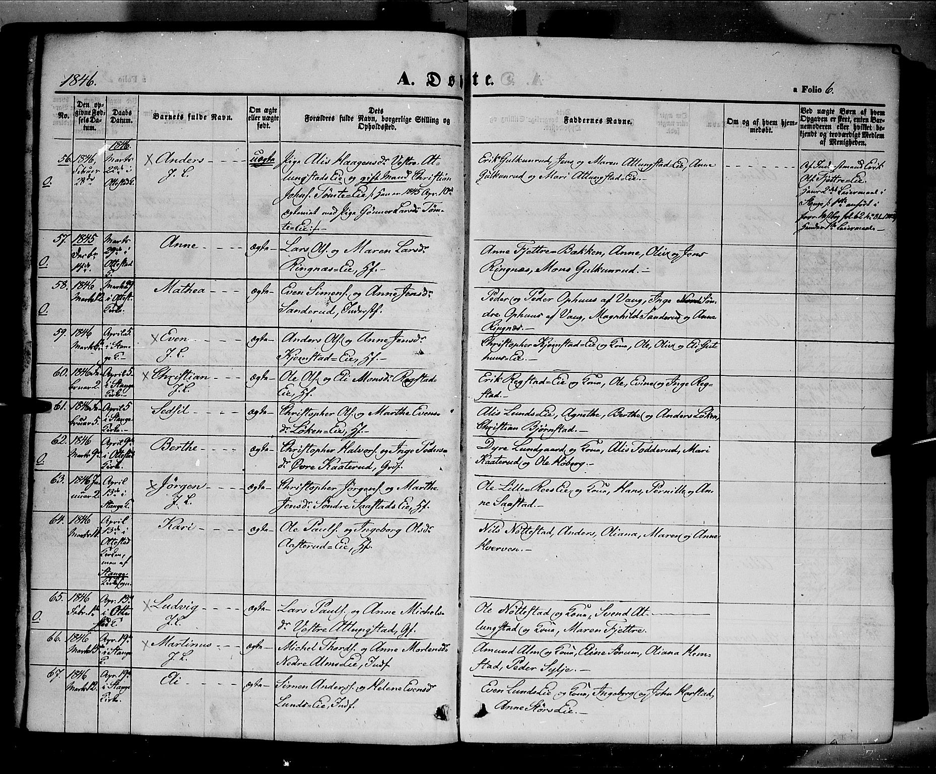 Stange prestekontor, SAH/PREST-002/K/L0011: Parish register (official) no. 11, 1846-1852, p. 6