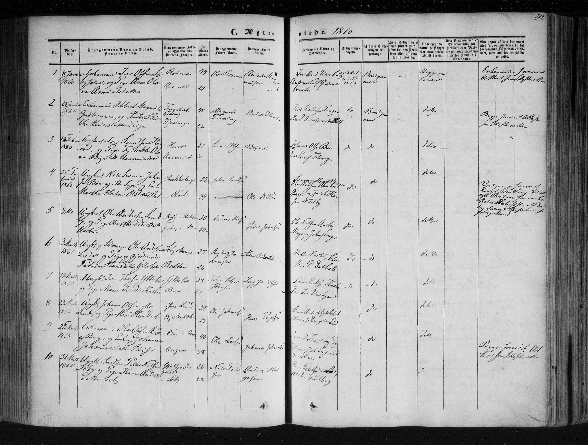 Aremark prestekontor Kirkebøker, SAO/A-10899/F/Fc/L0003: Parish register (official) no. III 3, 1850-1865, p. 219