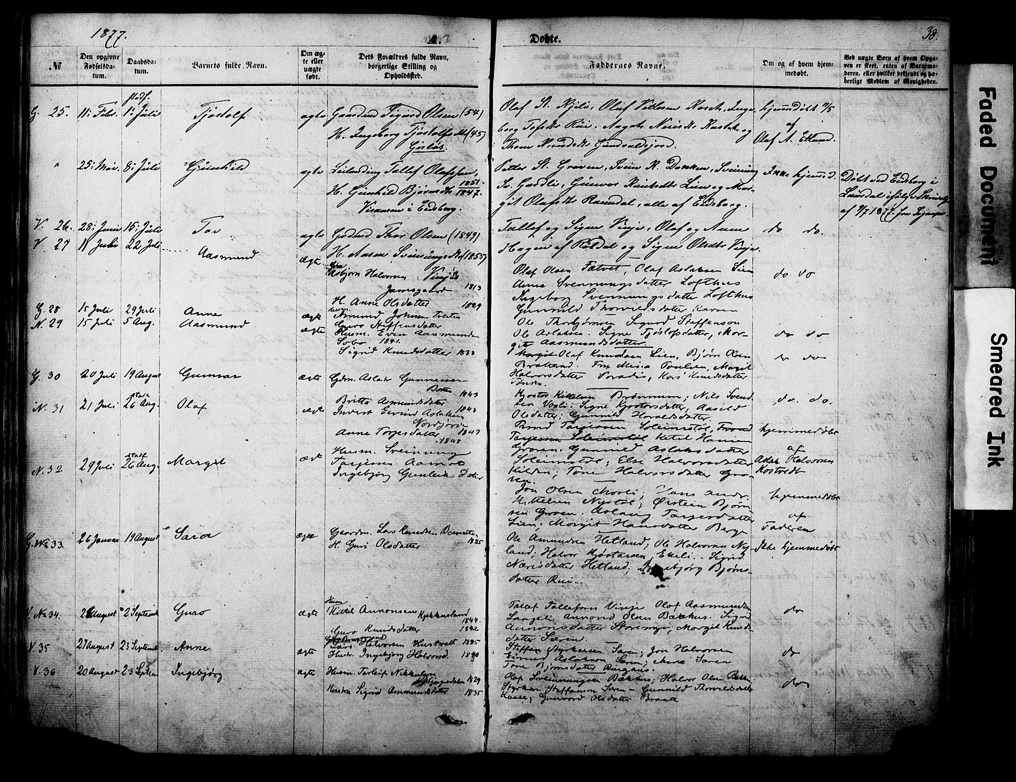 Vinje kirkebøker, AV/SAKO-A-312/F/Fa/L0005: Parish register (official) no. I 5, 1870-1886, p. 38