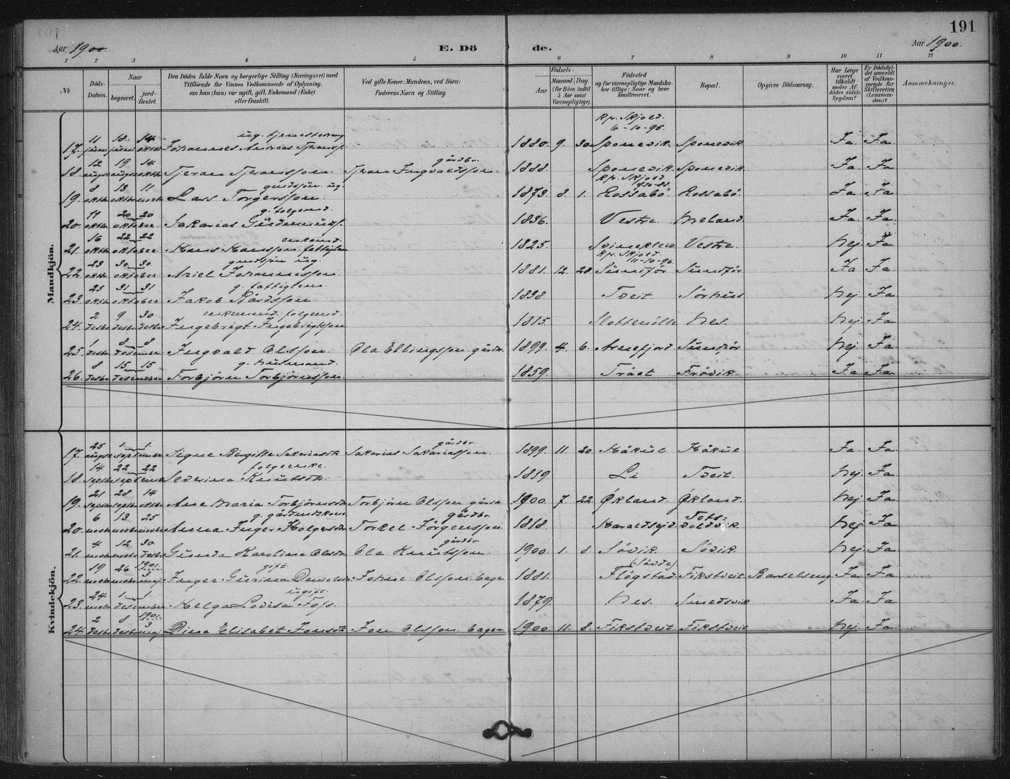 Skjold sokneprestkontor, AV/SAST-A-101847/H/Ha/Haa/L0011: Parish register (official) no. A 11, 1897-1914, p. 191