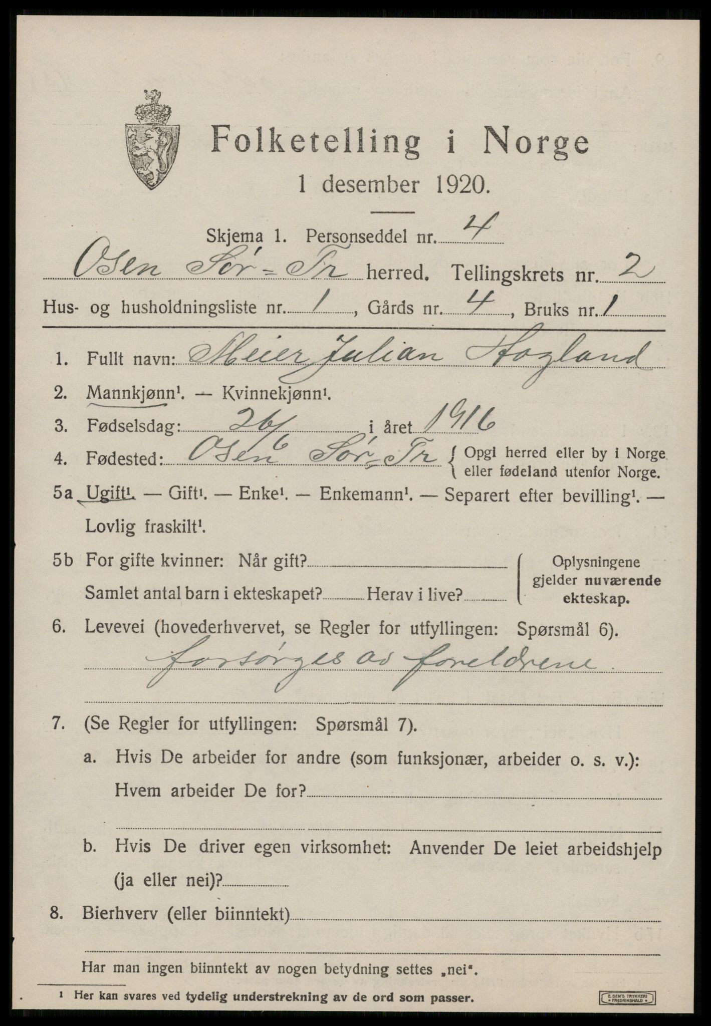 SAT, 1920 census for Osen, 1920, p. 1167
