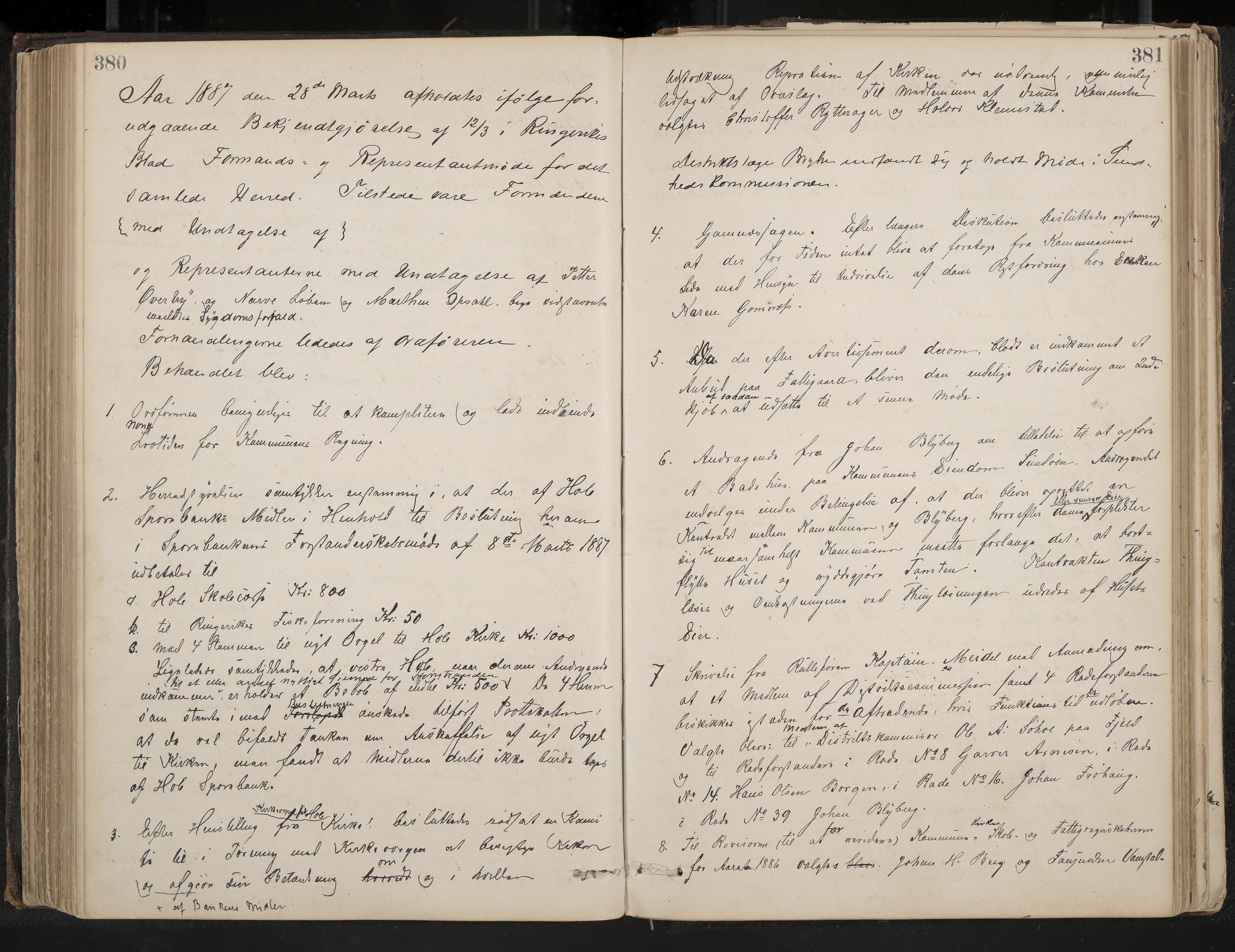 Hole formannskap og sentraladministrasjon, IKAK/0612021-1/A/Aa/L0002: Møtebok med register, 1875-1892, p. 380-381