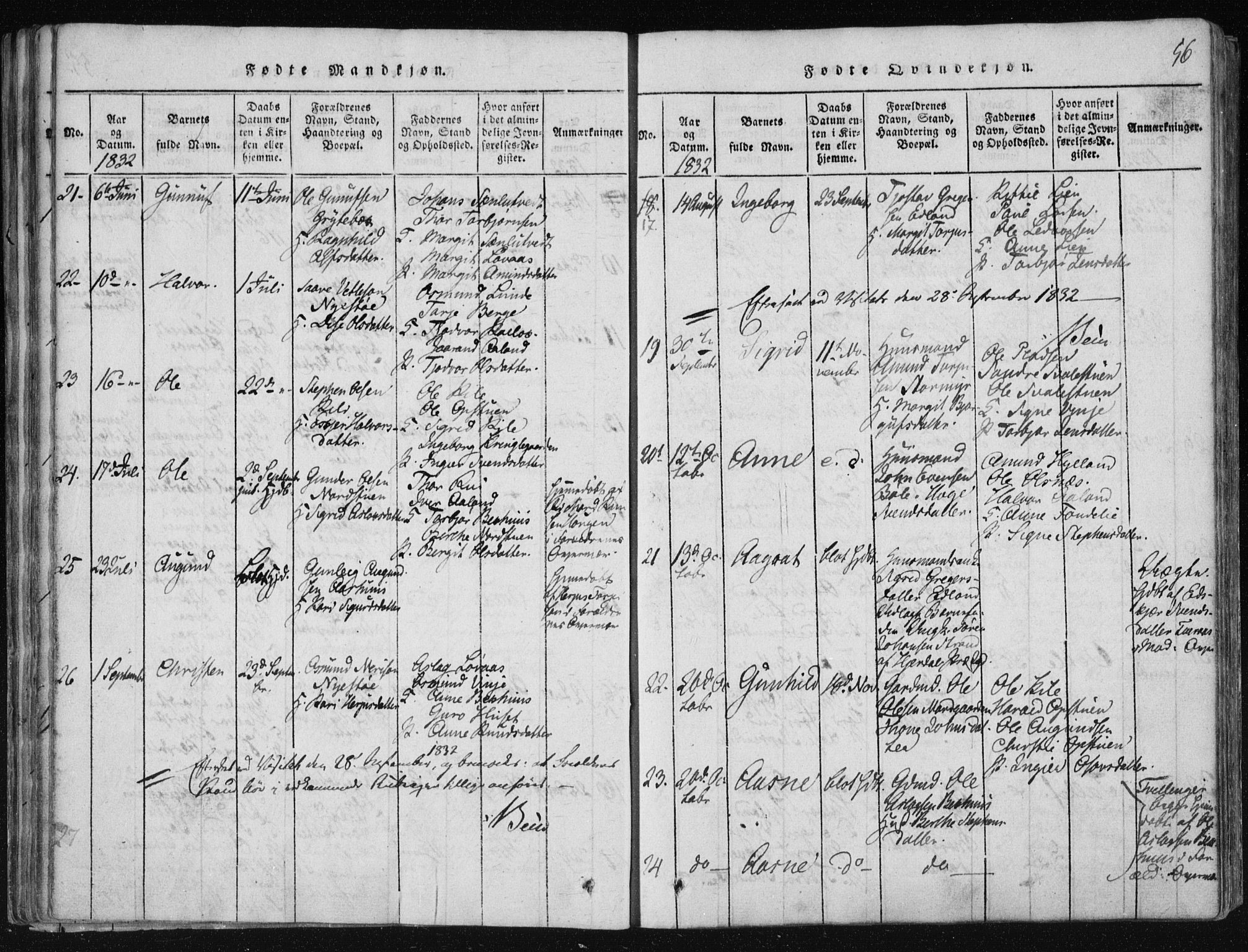 Vinje kirkebøker, AV/SAKO-A-312/F/Fa/L0003: Parish register (official) no. I 3, 1814-1843, p. 56