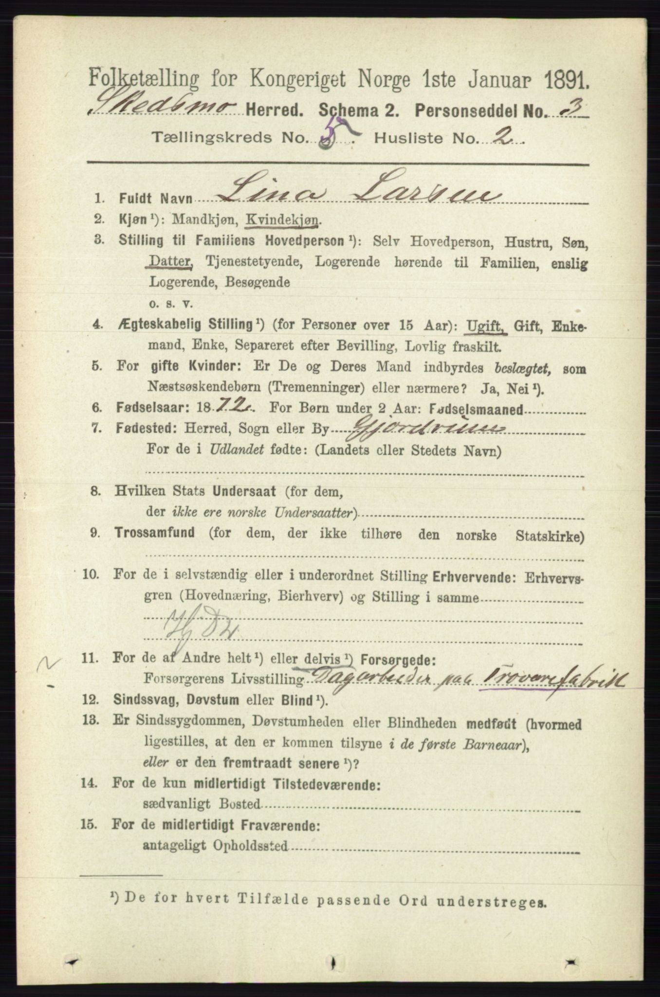 RA, 1891 census for 0231 Skedsmo, 1891, p. 2306