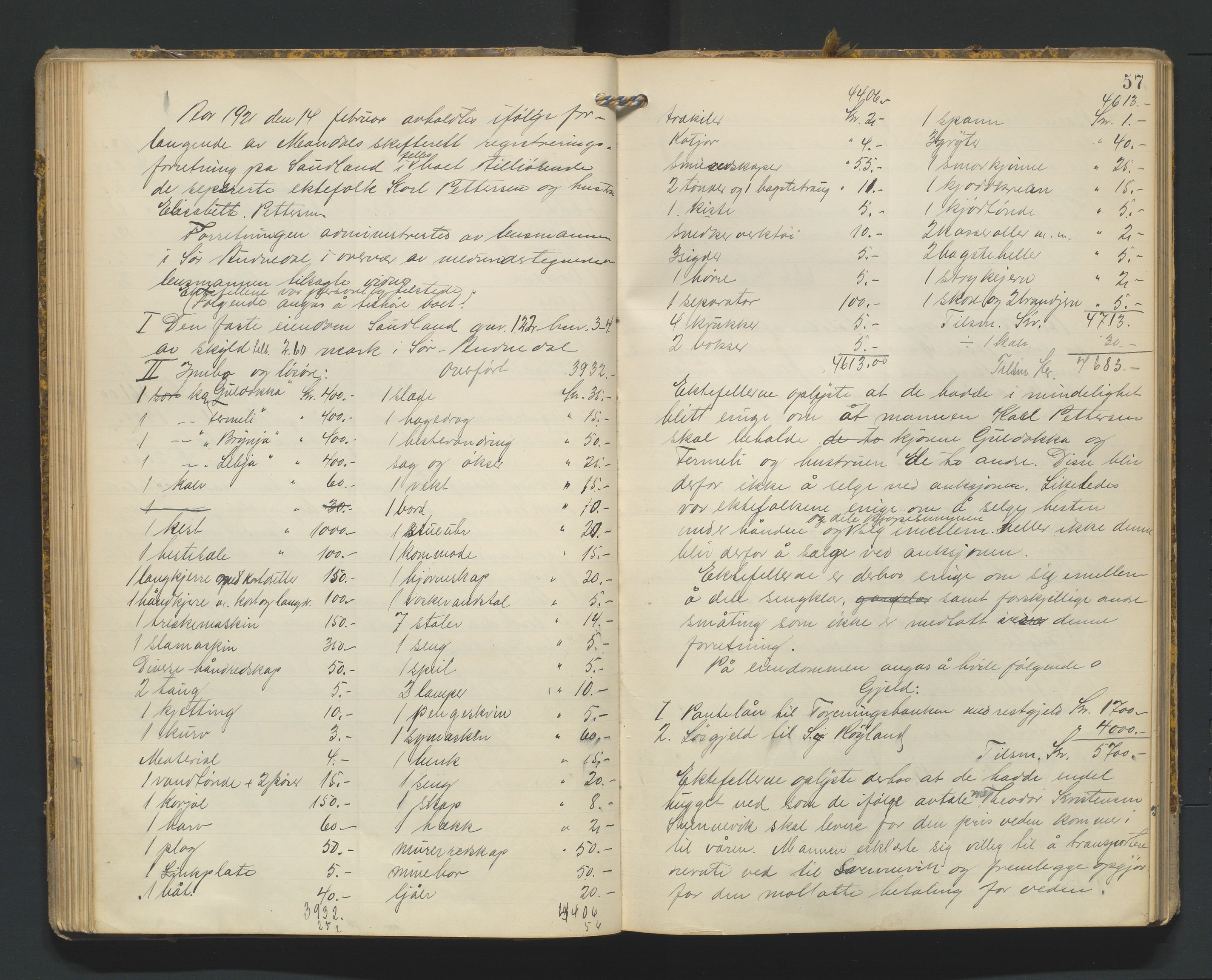 Mandal sorenskriveri, AV/SAK-1221-0005/001/H/Hc/L0065: Skifteregistreringsprotokoll nr 21 Sør-Audnedal, 1915-1931, p. 57