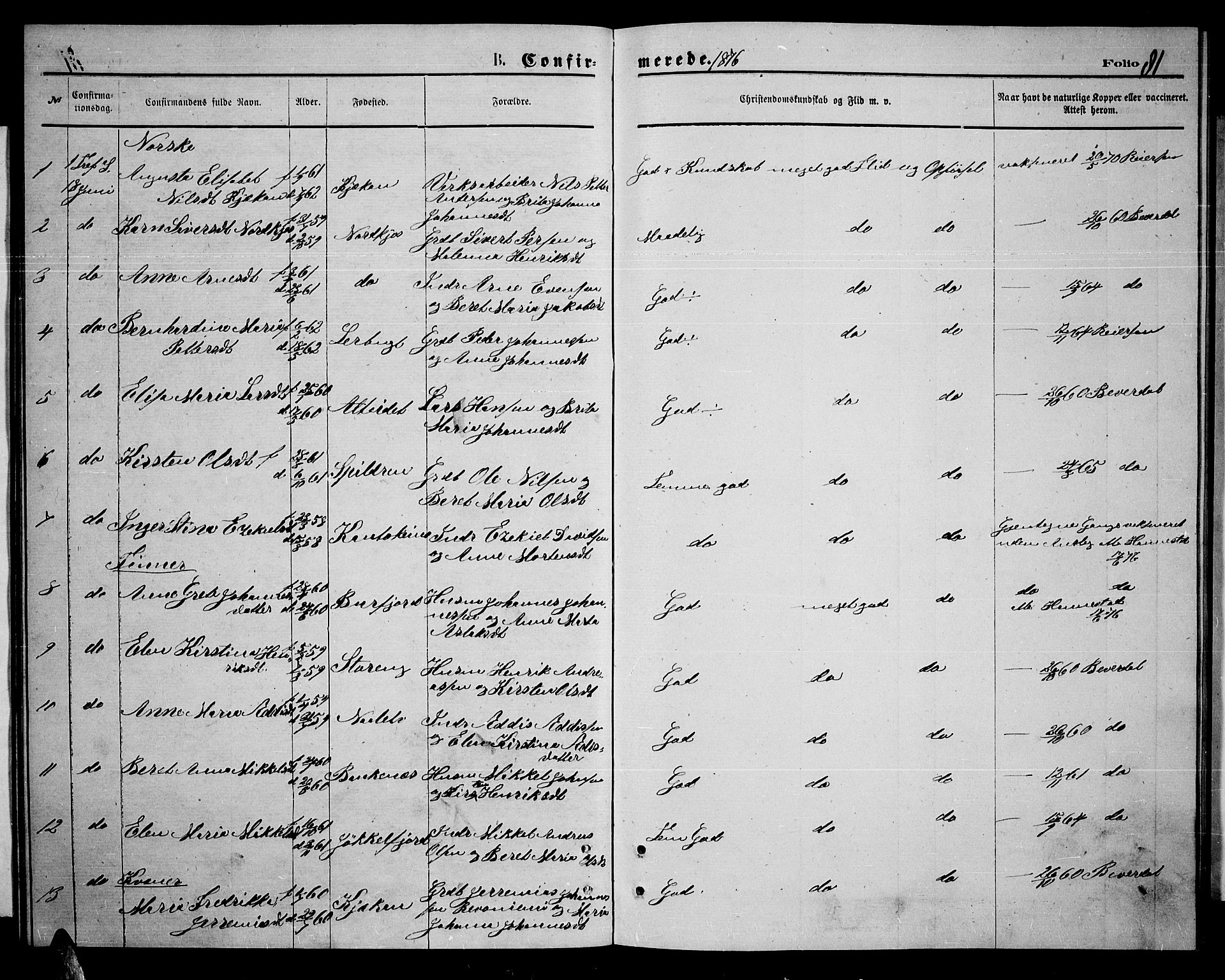 Skjervøy sokneprestkontor, AV/SATØ-S-1300/H/Ha/Hab/L0014klokker: Parish register (copy) no. 14, 1871-1877, p. 81