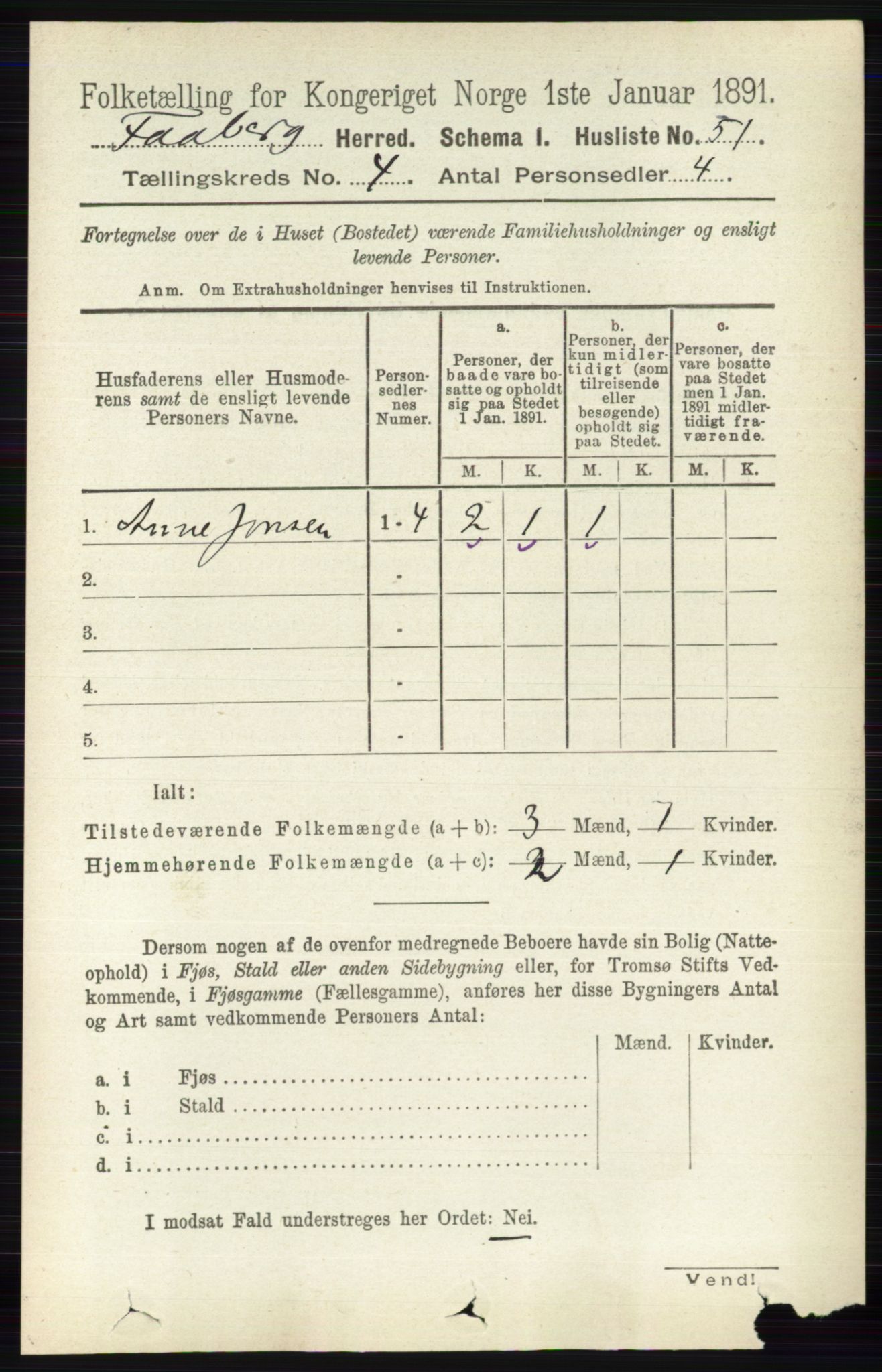 RA, 1891 census for 0524 Fåberg, 1891, p. 1216