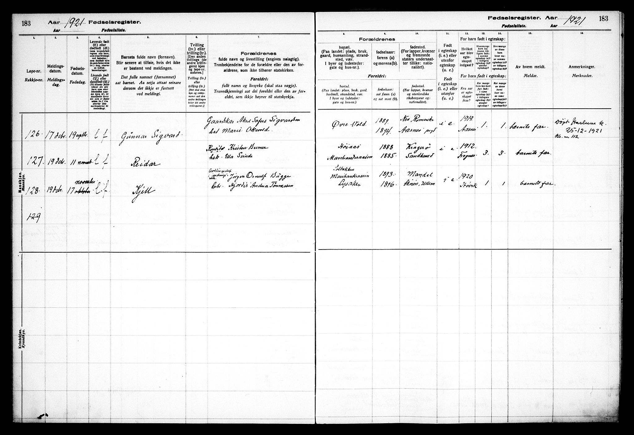 Østre Bærum prestekontor Kirkebøker, AV/SAO-A-10887/J/Ja/L0001: Birth register no. 1, 1916-1922, p. 183