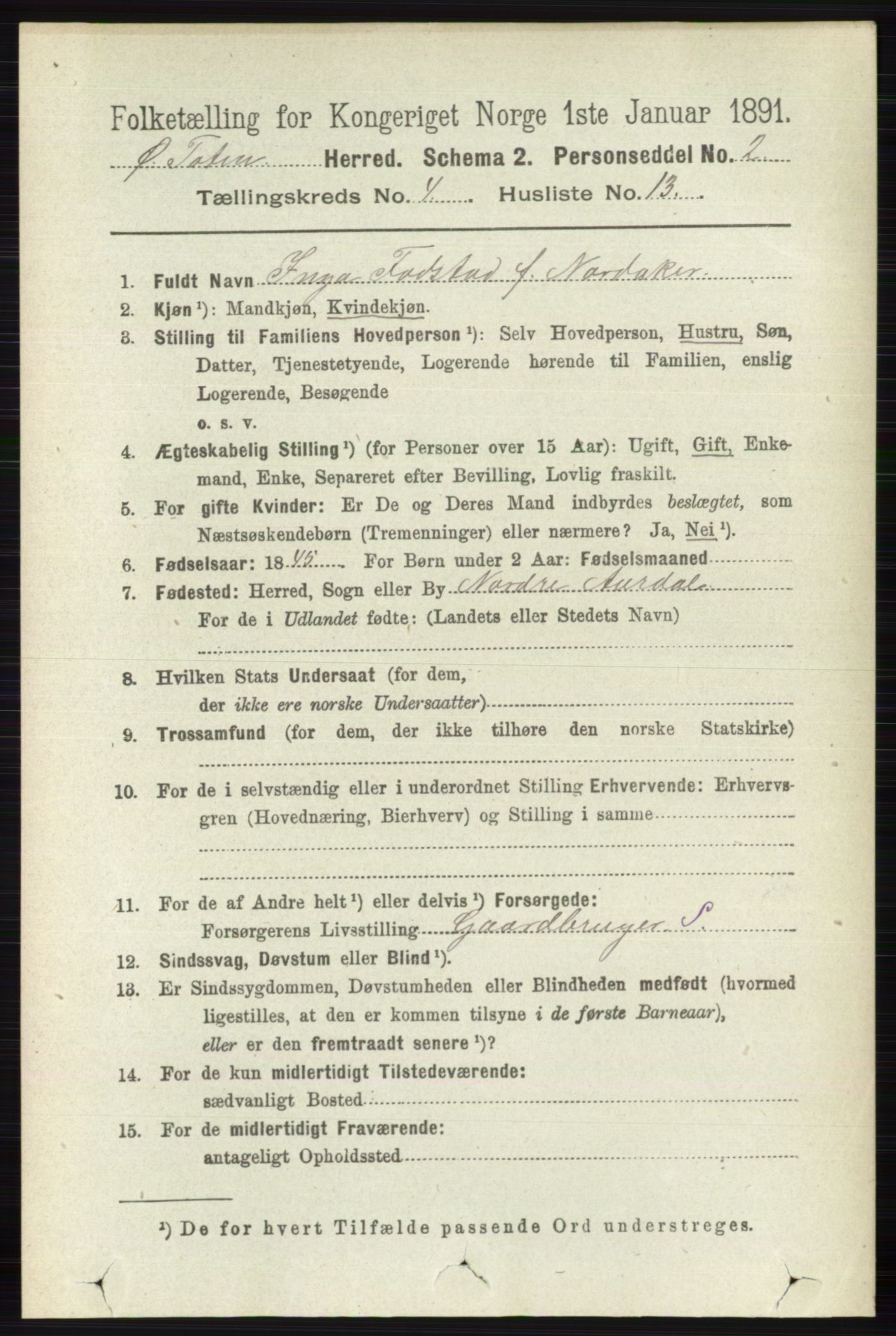 RA, 1891 census for 0528 Østre Toten, 1891, p. 2455