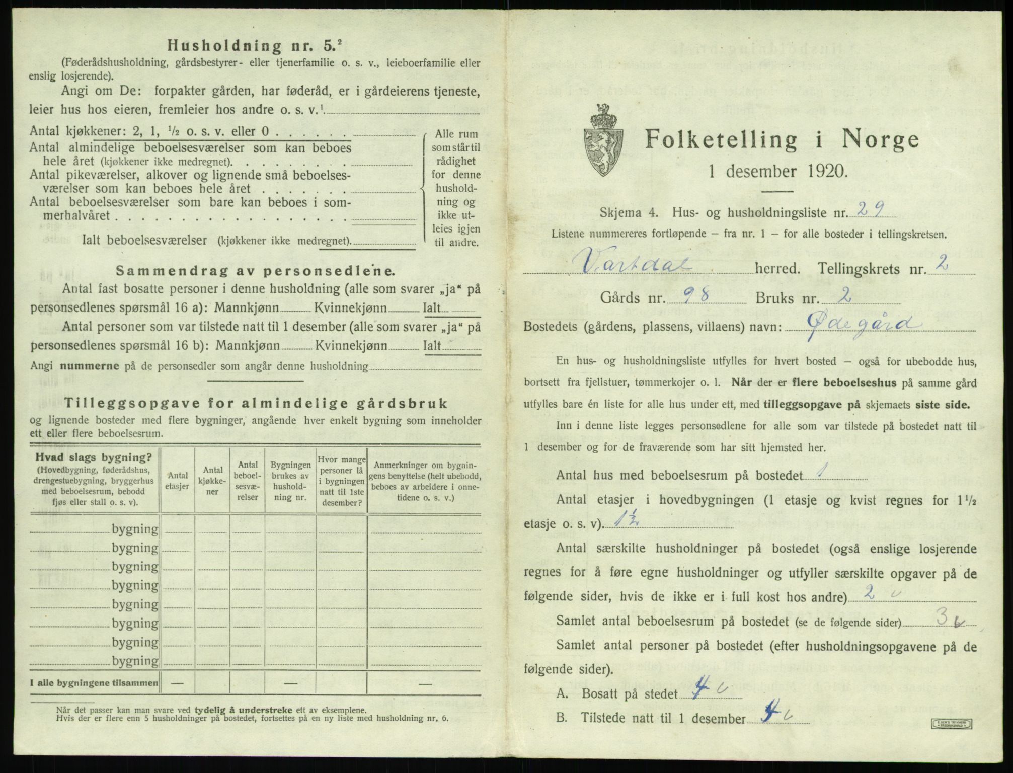 SAT, 1920 census for Vartdal, 1920, p. 147