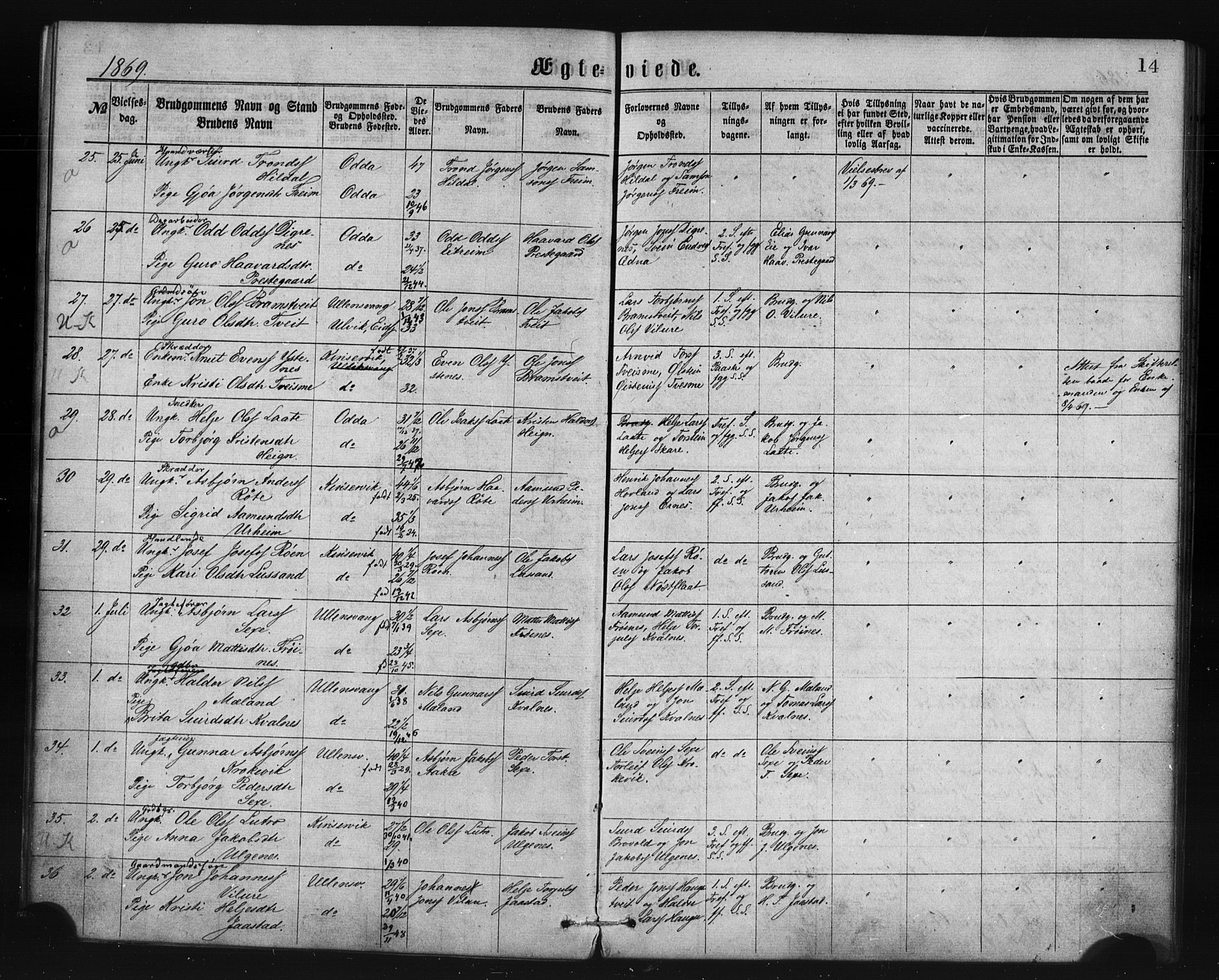 Ullensvang sokneprestembete, AV/SAB-A-78701/H/Haa: Parish register (official) no. A 14, 1867-1882, p. 14