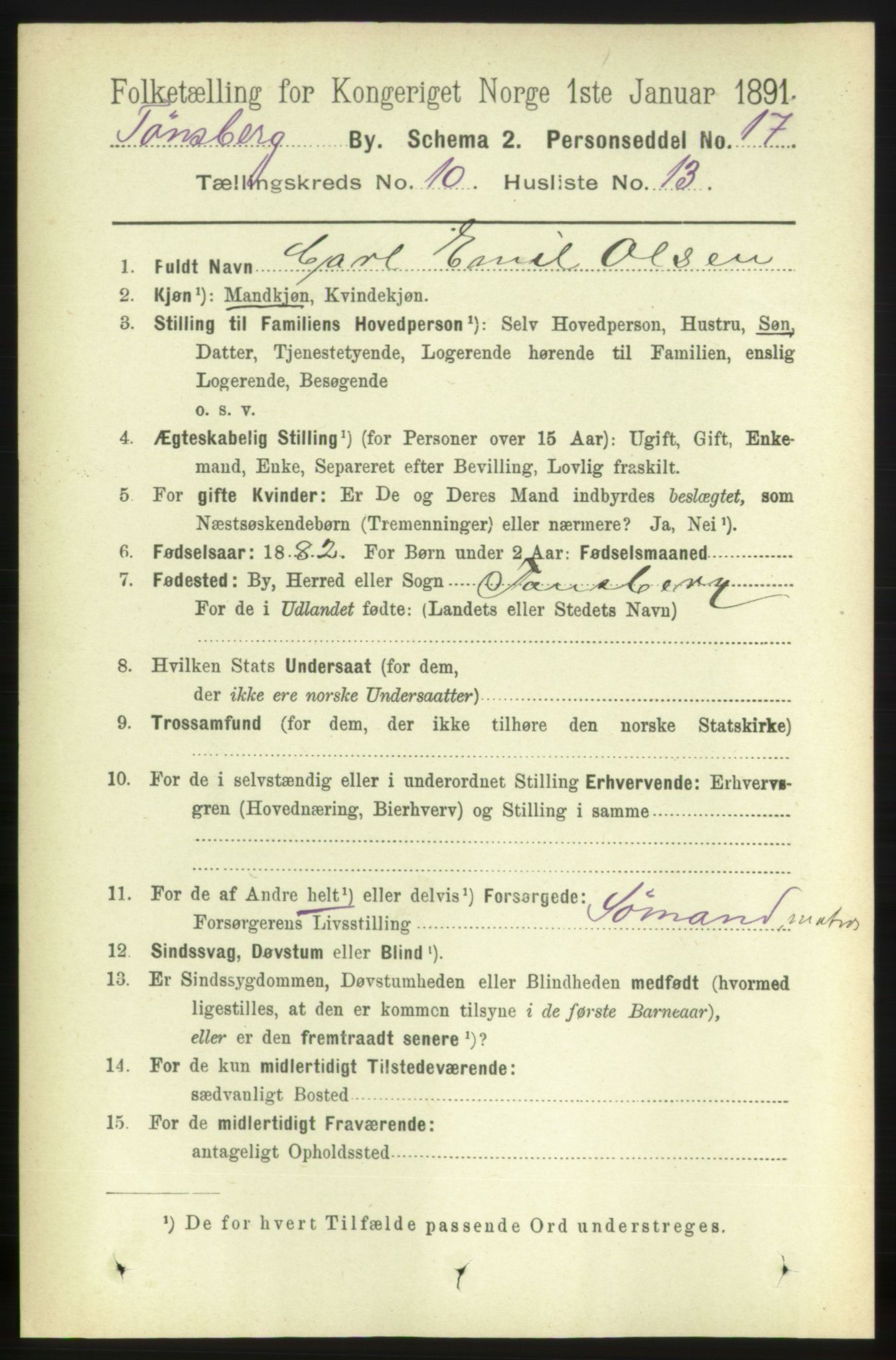 RA, 1891 census for 0705 Tønsberg, 1891, p. 3777