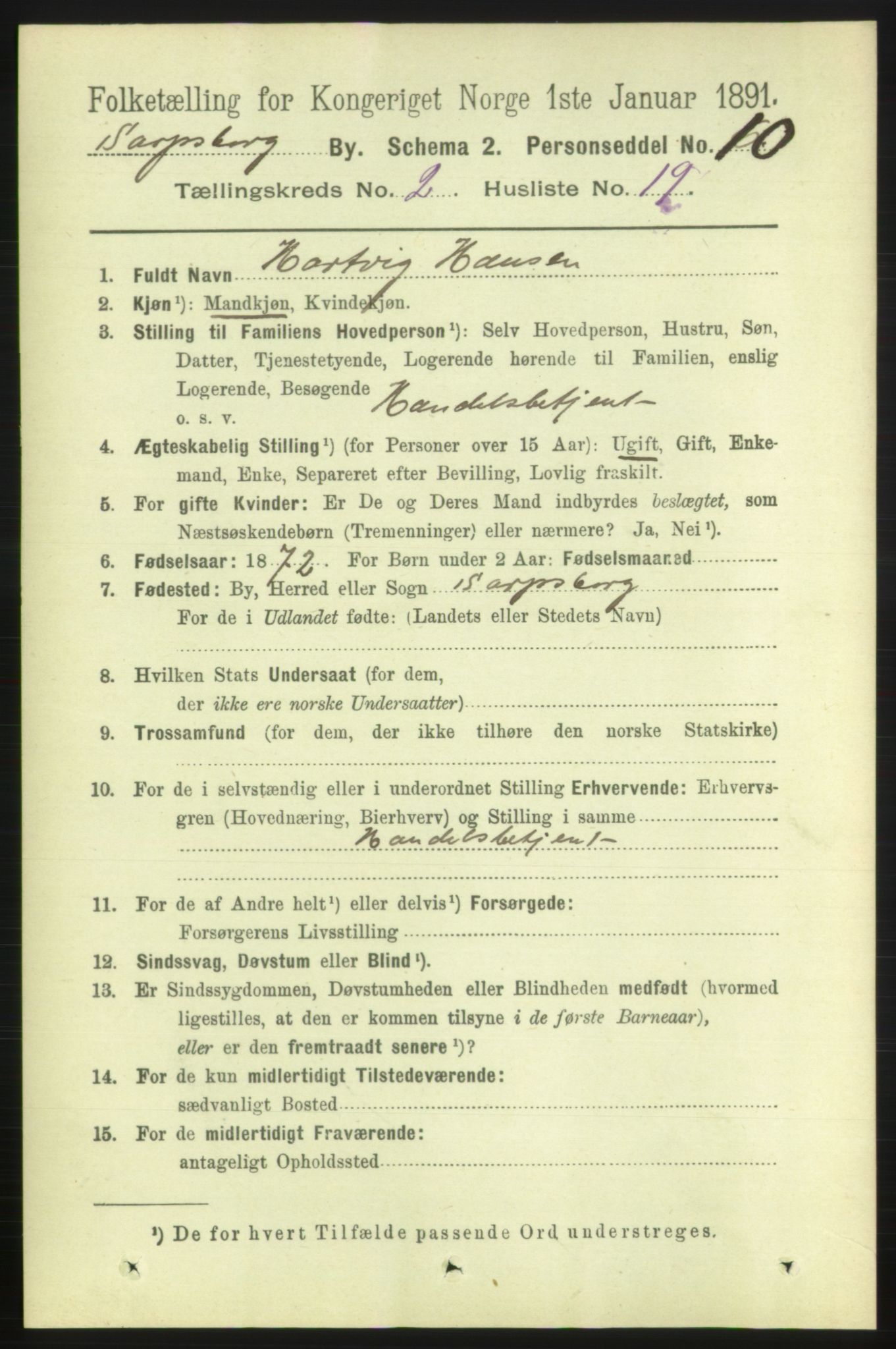 RA, 1891 census for 0102 Sarpsborg, 1891, p. 1440