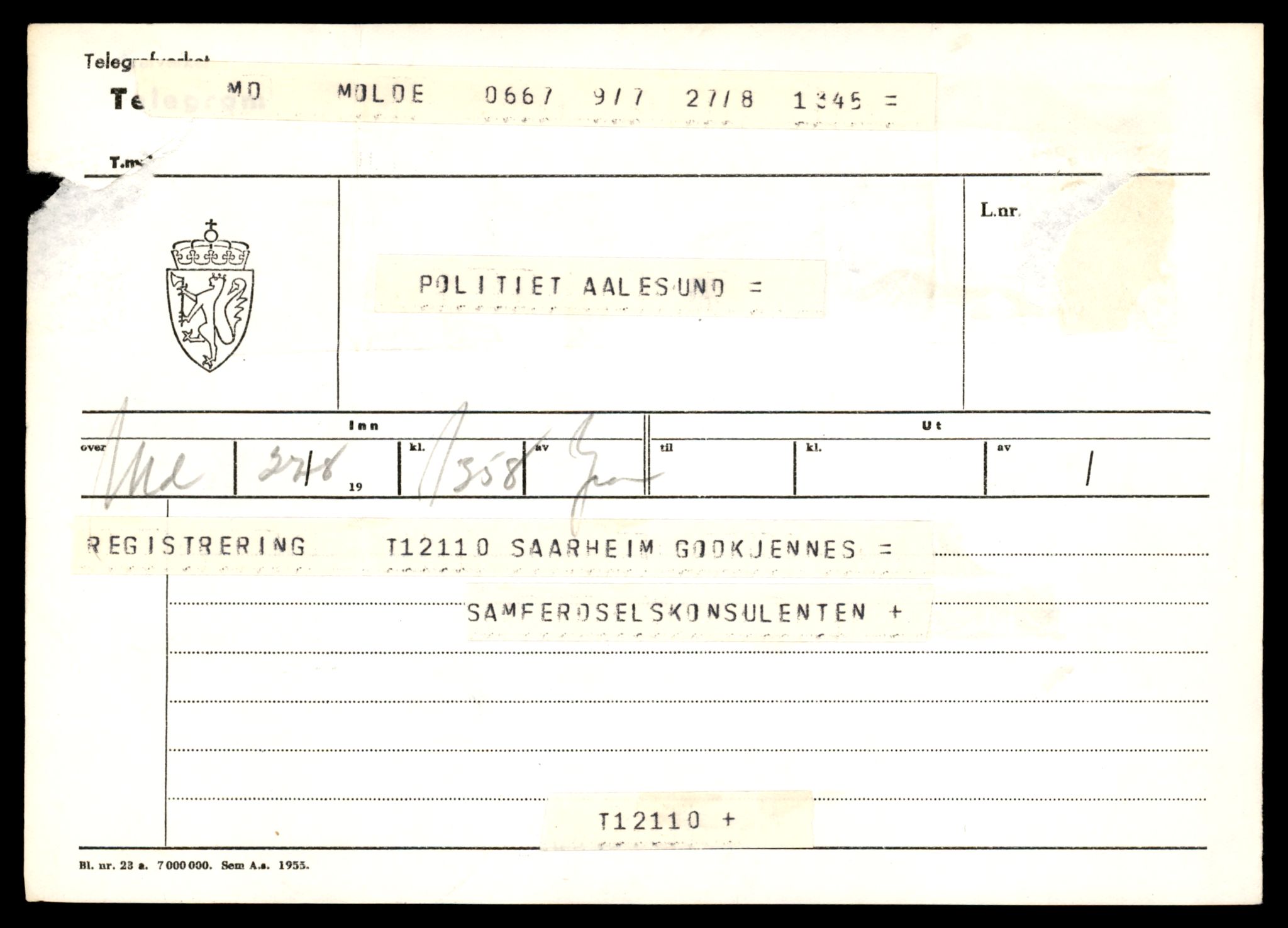 Møre og Romsdal vegkontor - Ålesund trafikkstasjon, AV/SAT-A-4099/F/Fe/L0033: Registreringskort for kjøretøy T 12151 - T 12474, 1927-1998, p. 2727