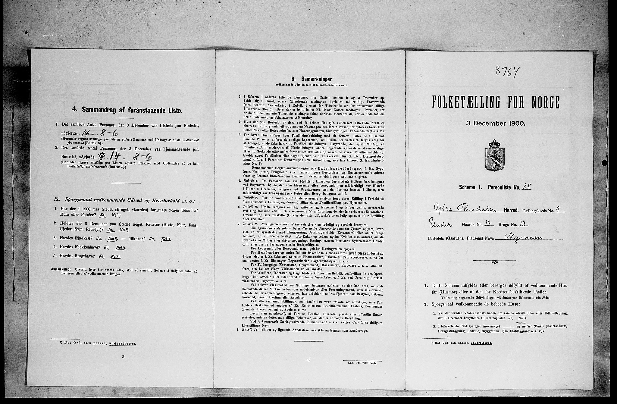 SAH, 1900 census for Ytre Rendal, 1900, p. 119