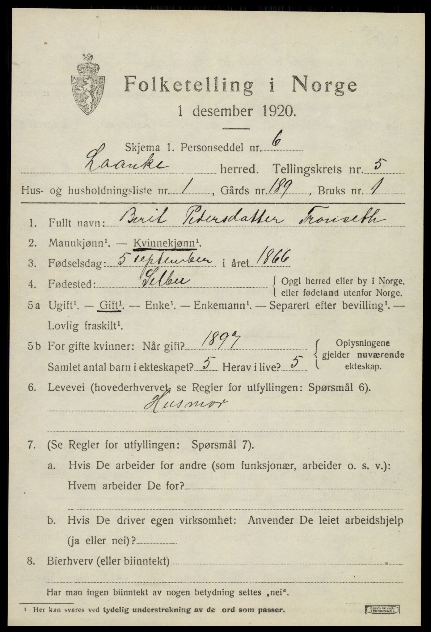 SAT, 1920 census for Lånke, 1920, p. 2774