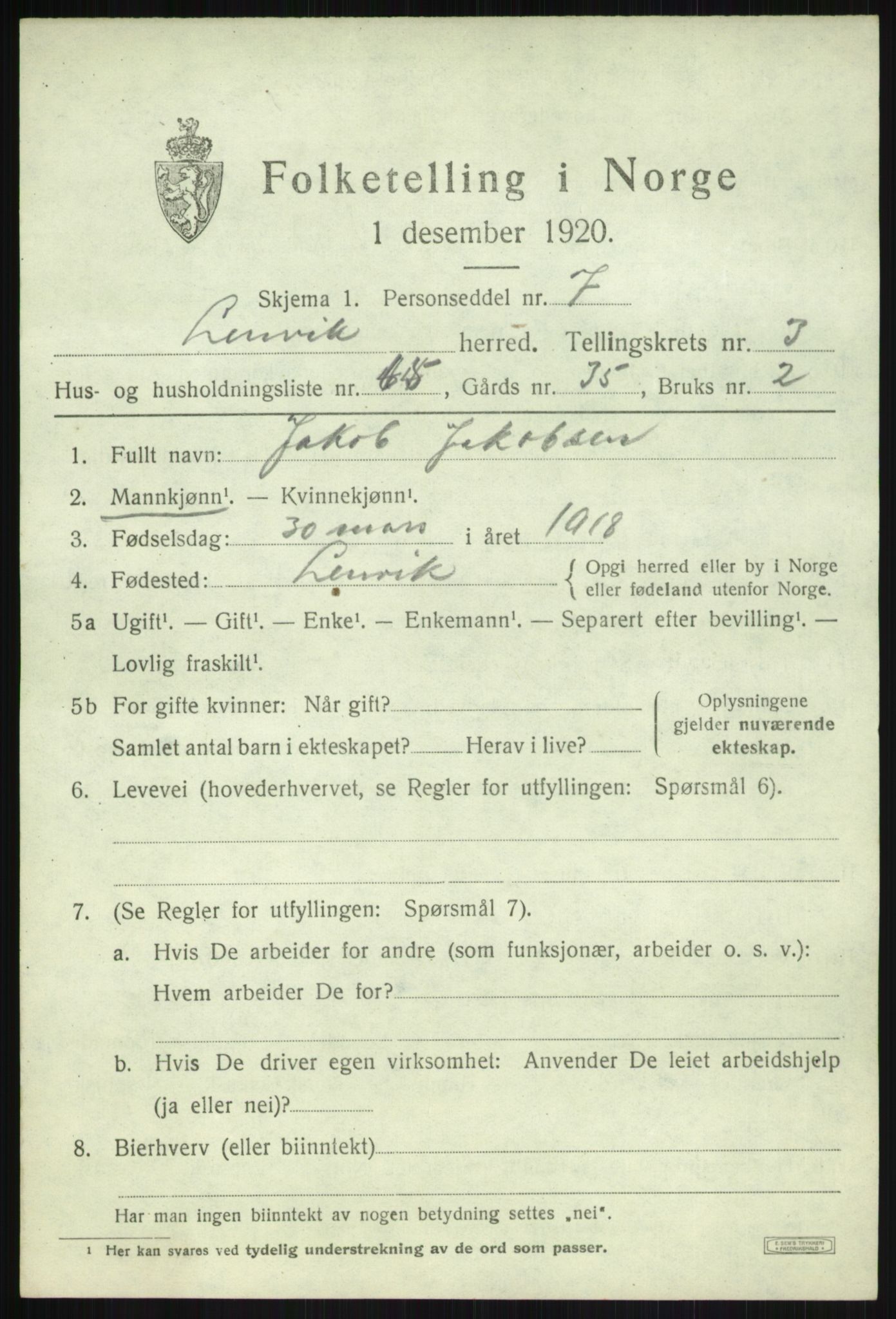 SATØ, 1920 census for Lenvik, 1920, p. 5632