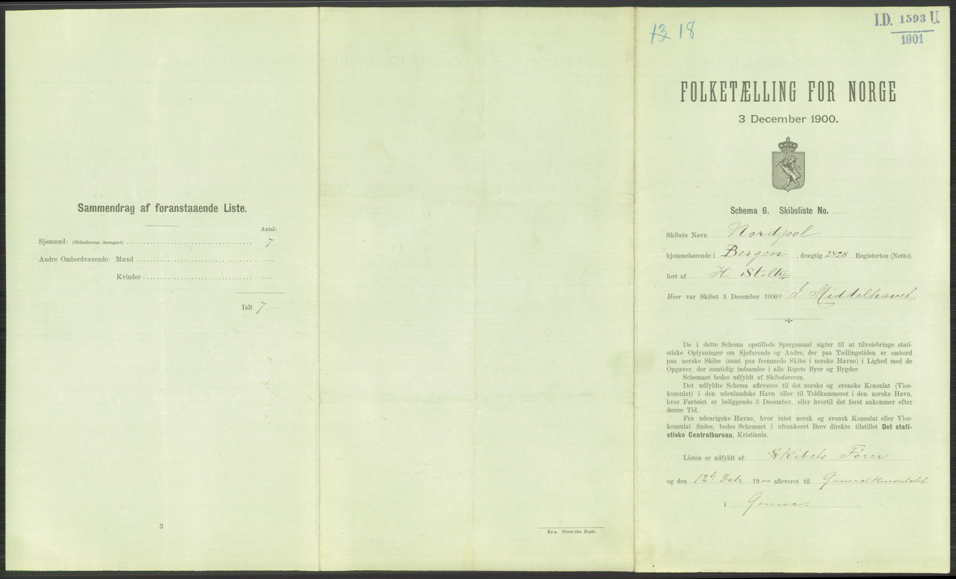 RA, 1900 Census - ship lists from ships in Norwegian harbours, harbours abroad and at sea, 1900, p. 5639