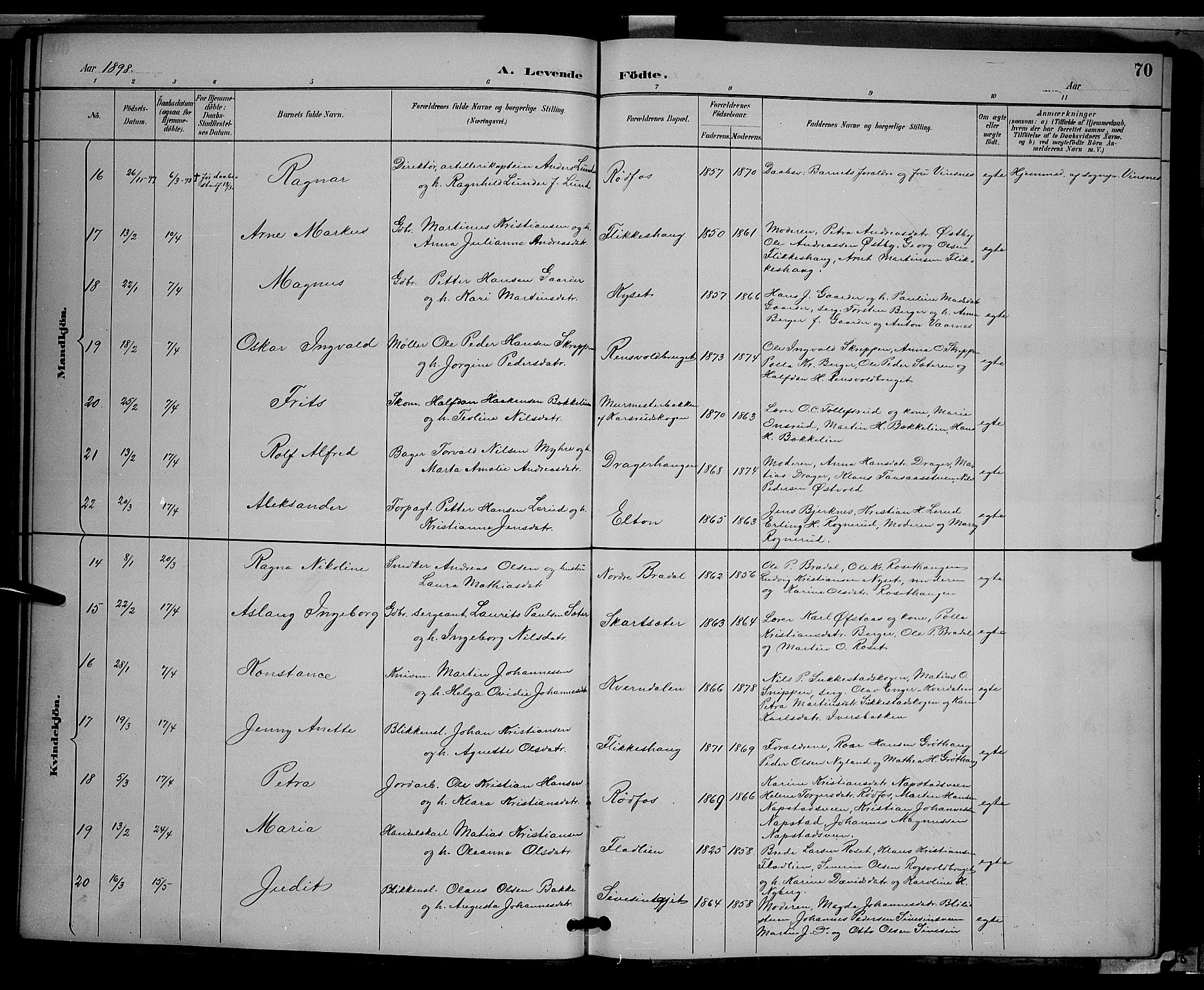 Vestre Toten prestekontor, AV/SAH-PREST-108/H/Ha/Hab/L0009: Parish register (copy) no. 9, 1888-1900, p. 70