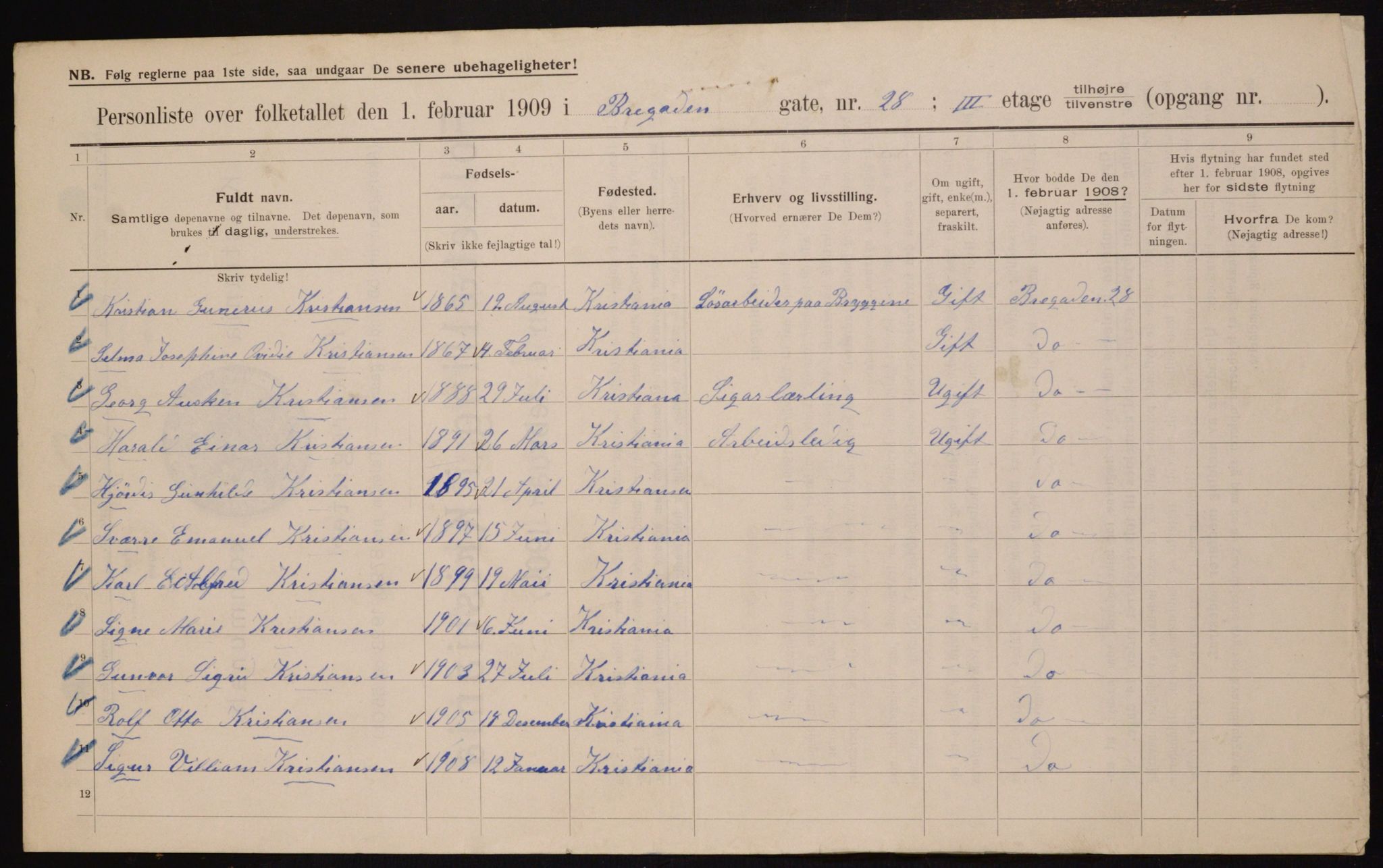 OBA, Municipal Census 1909 for Kristiania, 1909, p. 8084