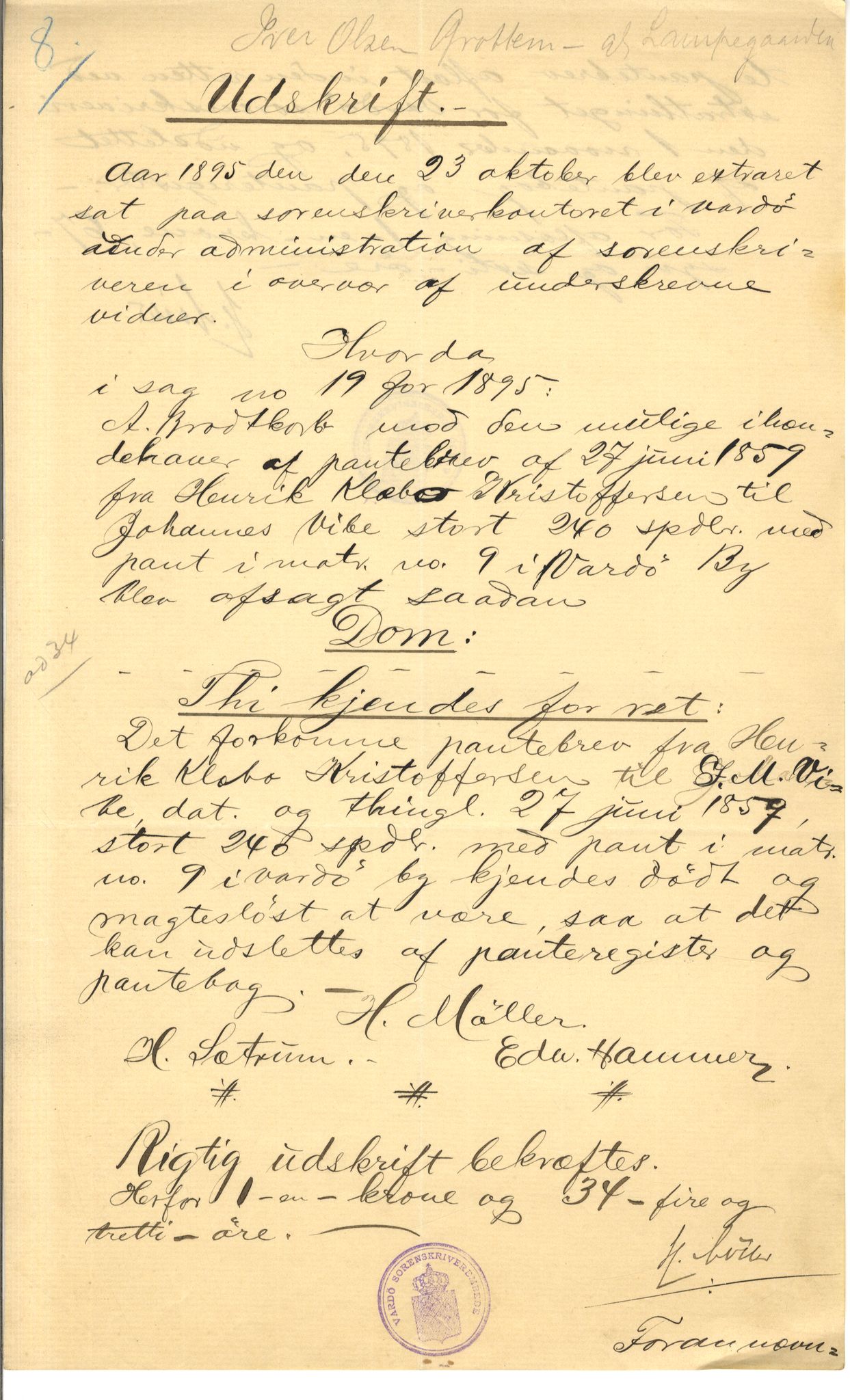 Brodtkorb handel A/S, VAMU/A-0001/Q/Qb/L0001: Skjøter og grunnbrev i Vardø by, 1822-1943, p. 205