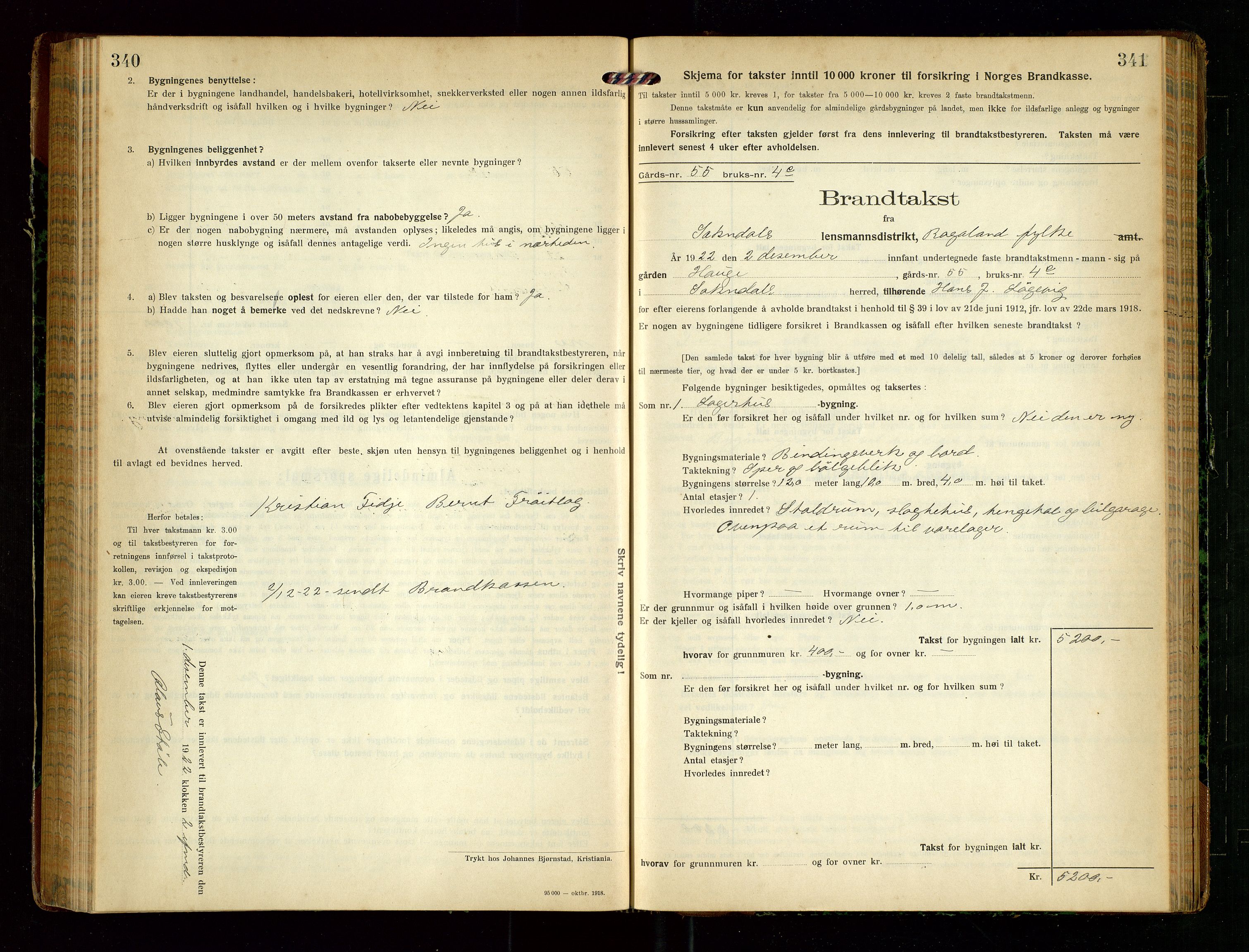 Sokndal lensmannskontor, SAST/A-100417/Gob/L0005: "Brandtakst-Protokol", 1920-1924, p. 340-341