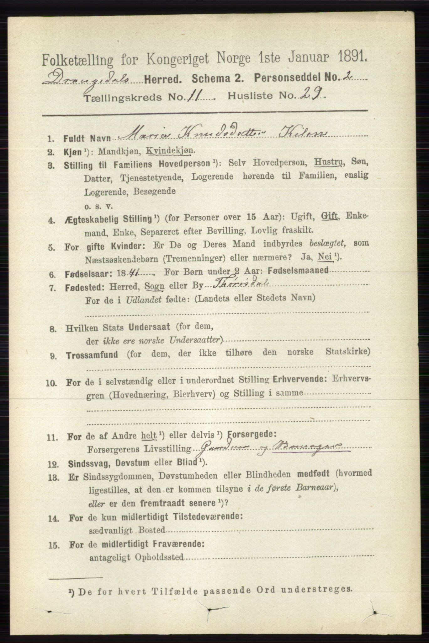 RA, 1891 census for 0817 Drangedal, 1891, p. 4100