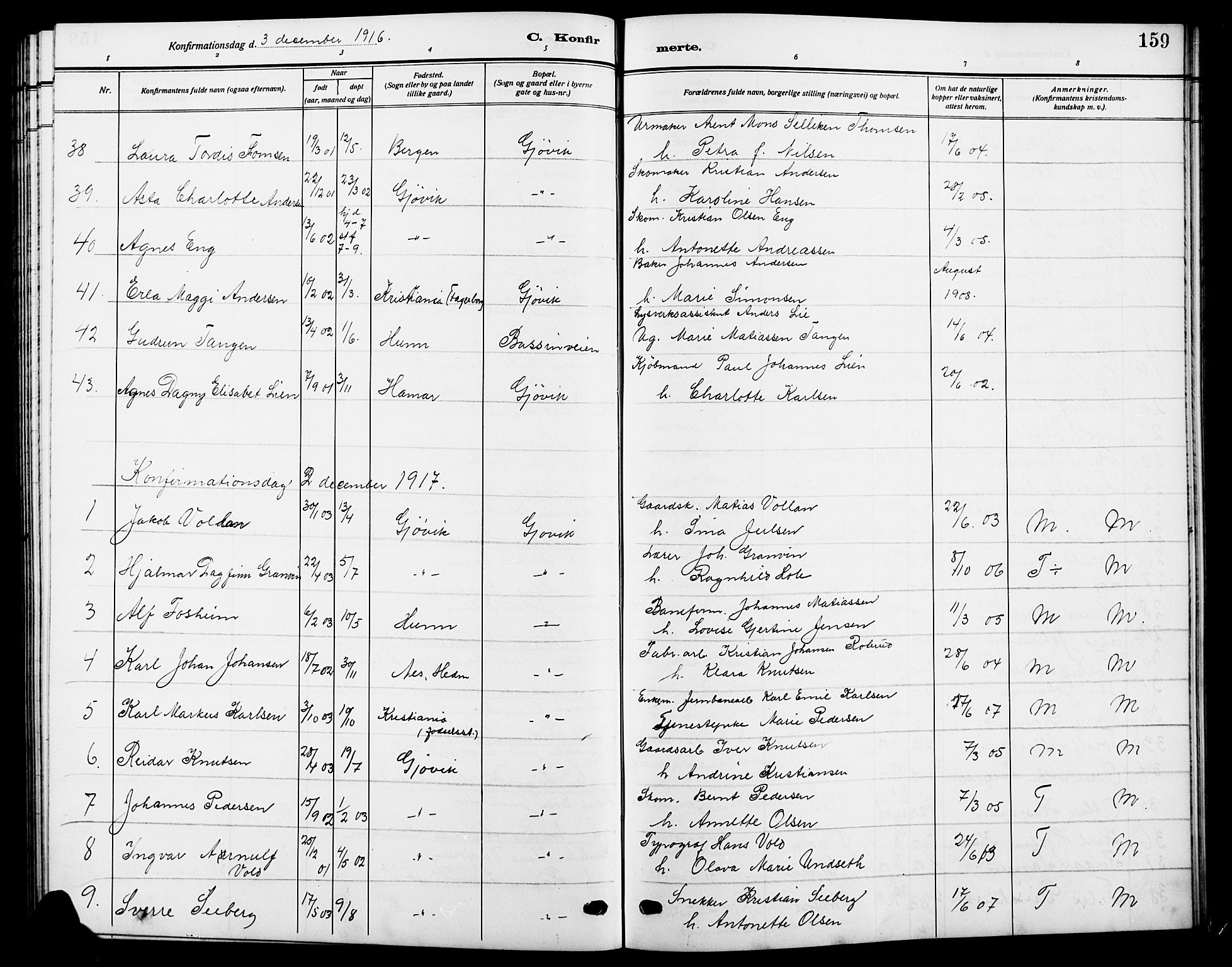Vardal prestekontor, SAH/PREST-100/H/Ha/Hab/L0014: Parish register (copy) no. 14, 1911-1922, p. 159