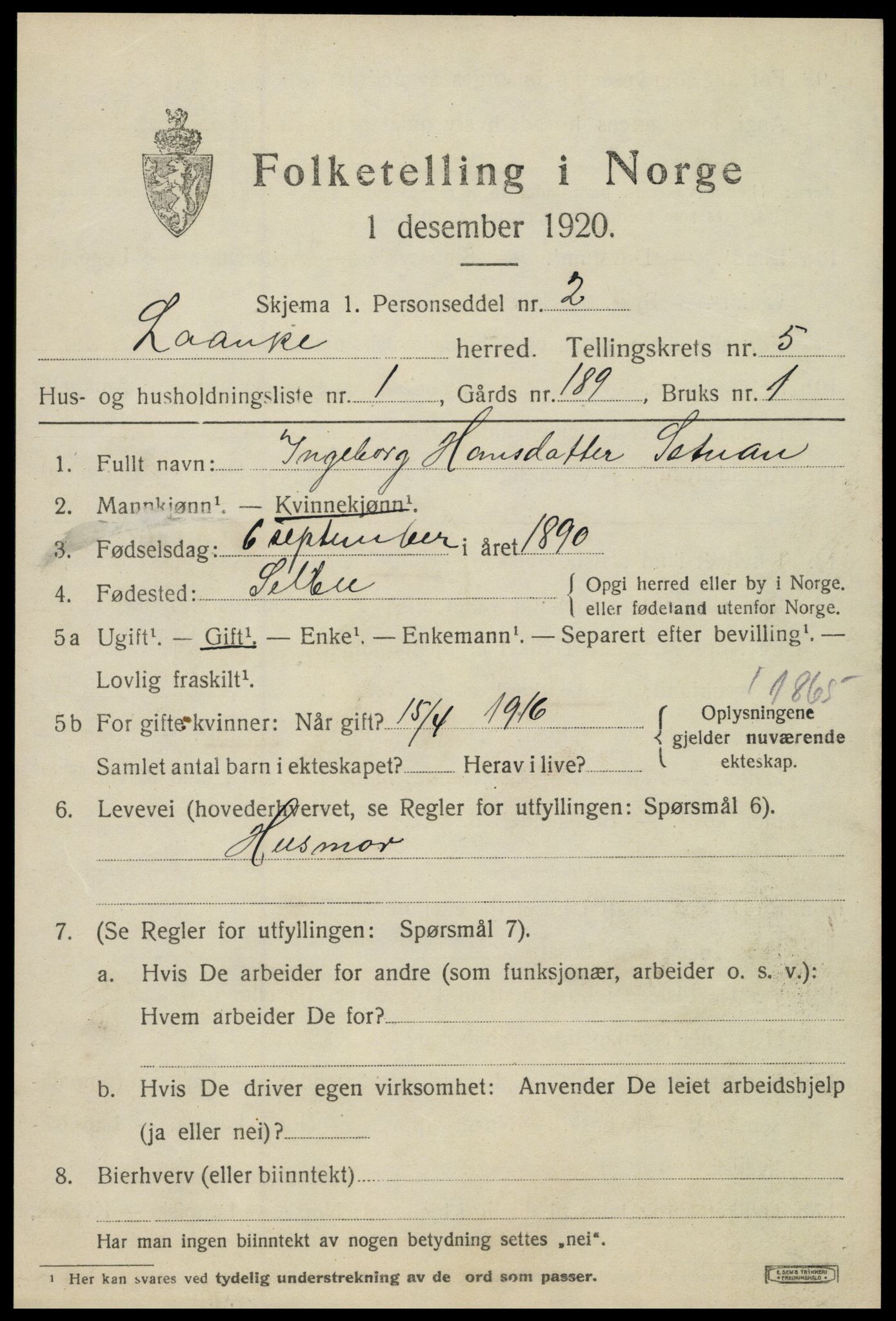 SAT, 1920 census for Lånke, 1920, p. 2768