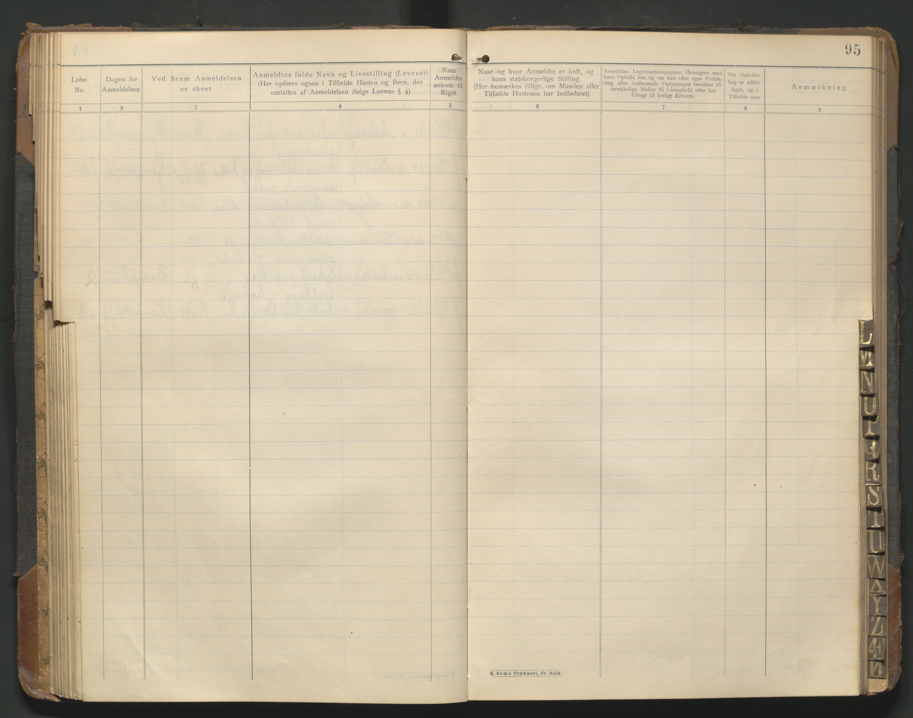 Fredrikstad politikammer, AV/SAO-A-10055/H/Hb/Hba/L0001: Protokoll over fremmede statsborgere, 1901-1916, p. 94b-95a