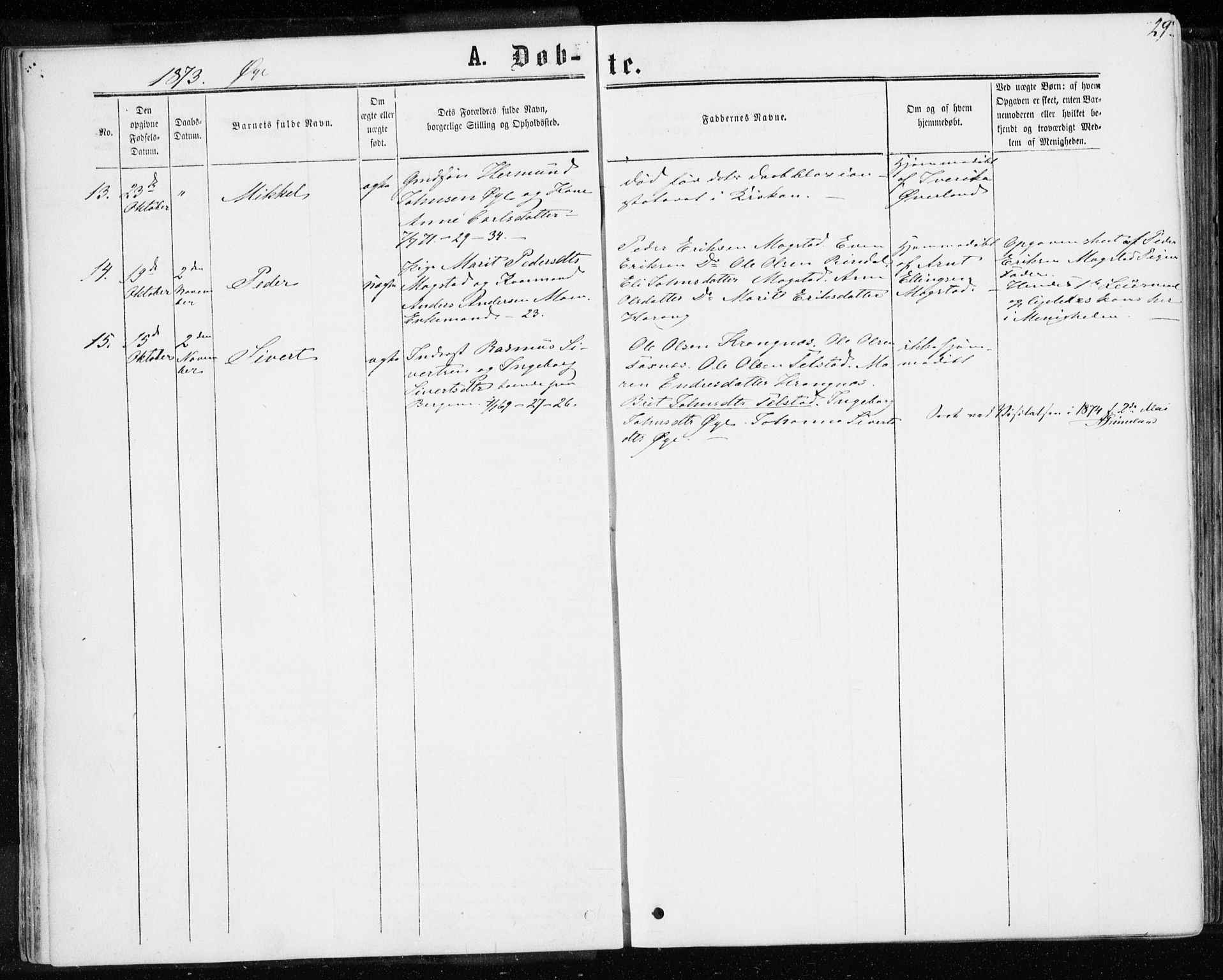 Ministerialprotokoller, klokkerbøker og fødselsregistre - Møre og Romsdal, AV/SAT-A-1454/595/L1045: Parish register (official) no. 595A07, 1863-1873, p. 29