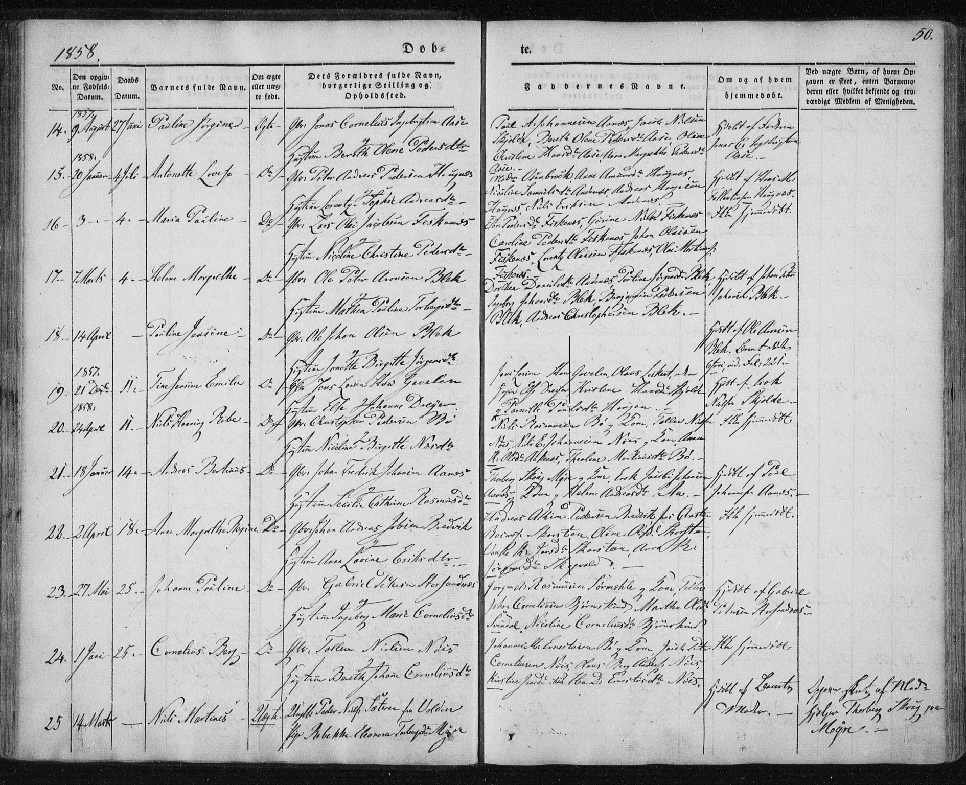 Ministerialprotokoller, klokkerbøker og fødselsregistre - Nordland, AV/SAT-A-1459/897/L1396: Parish register (official) no. 897A04, 1842-1866, p. 50