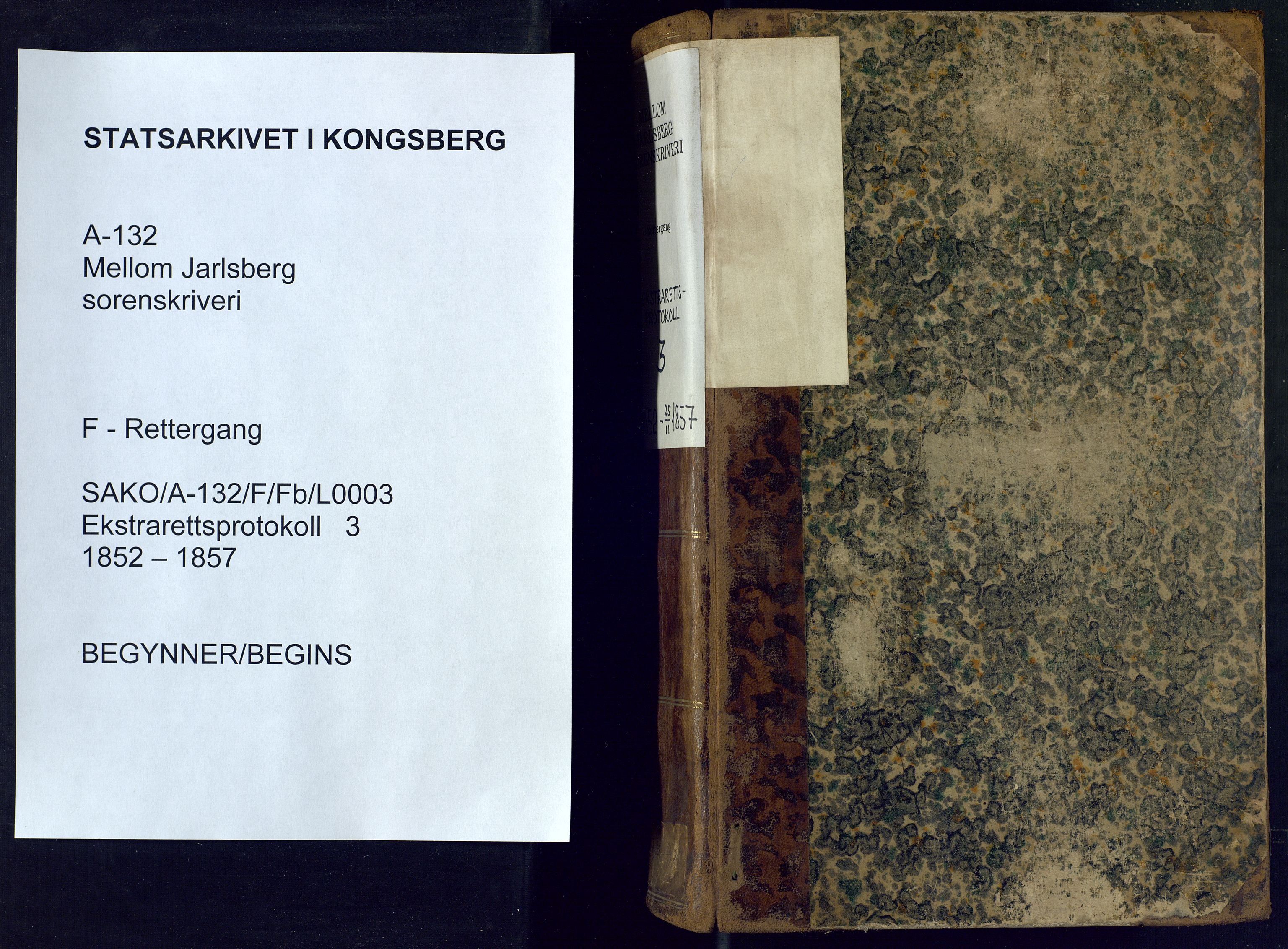 Mellom Jarlsberg sorenskriveri, SAKO/A-132/F/Fb/L0003: Ekstrarettsprotokoll, 1852-1857