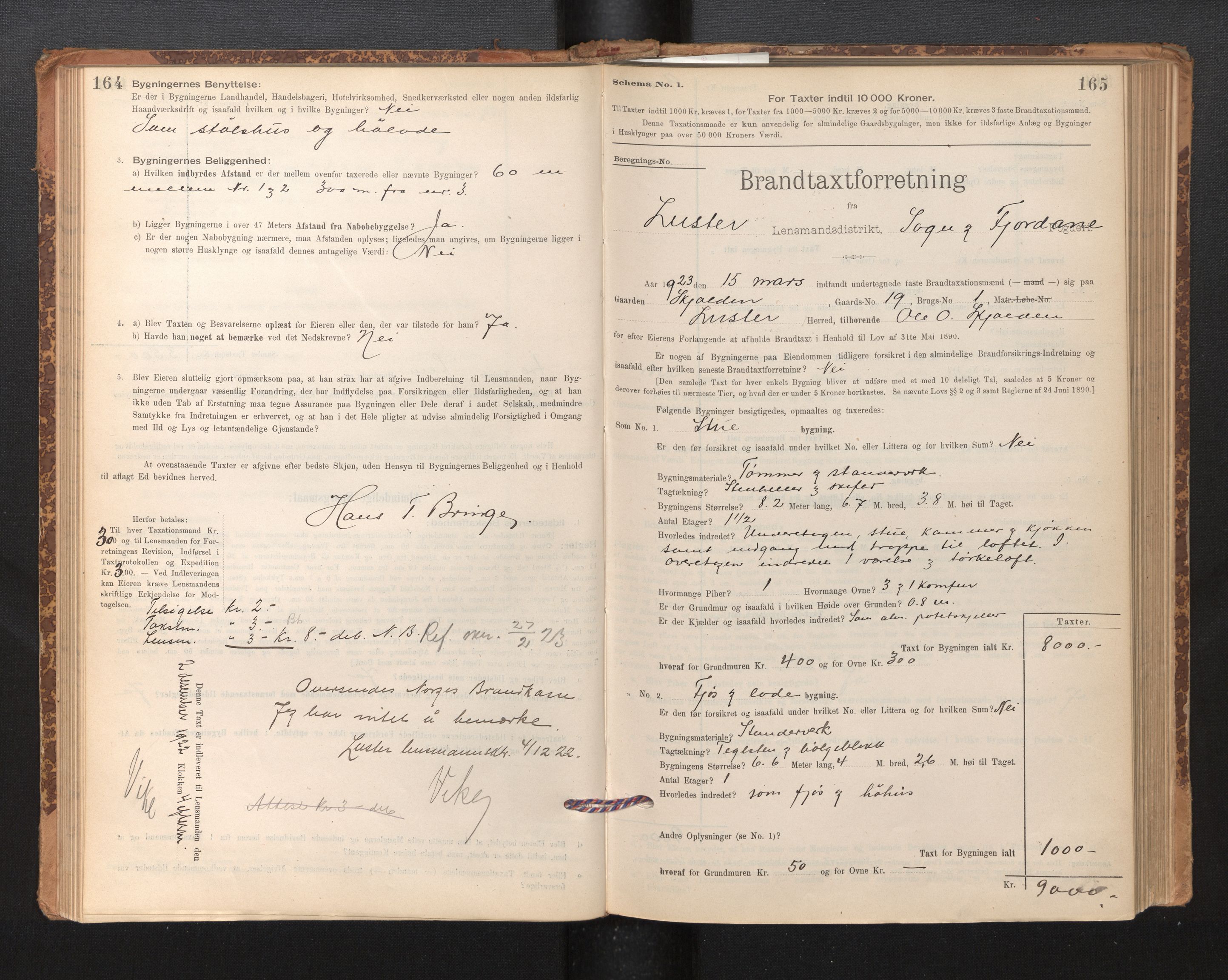 Lensmannen i Luster, SAB/A-29301/0012/L0007: Branntakstprotokoll, skjematakst, 1895-1935, p. 164-165