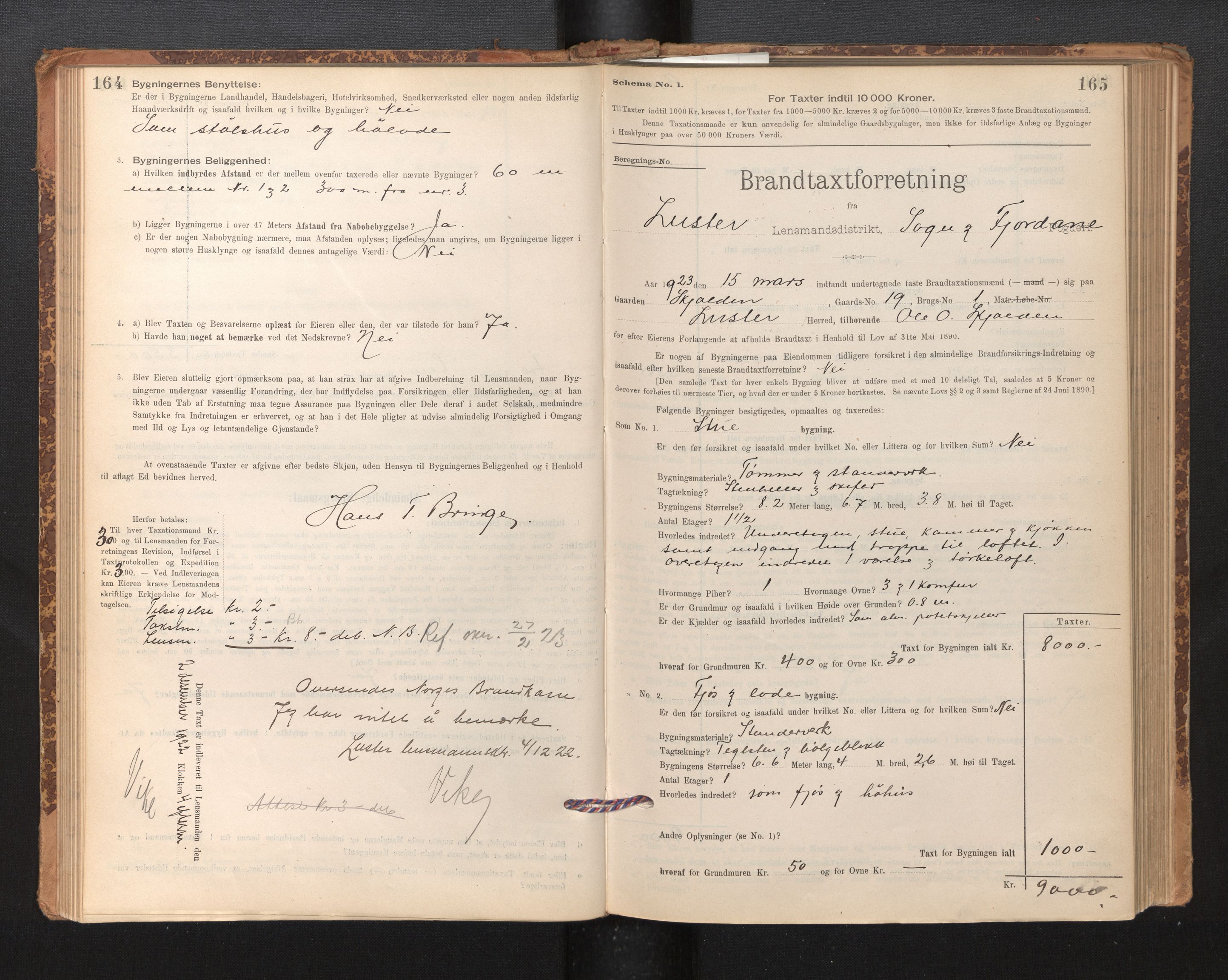 Lensmannen i Luster, AV/SAB-A-29301/0012/L0007: Branntakstprotokoll, skjematakst, 1895-1935, p. 164-165