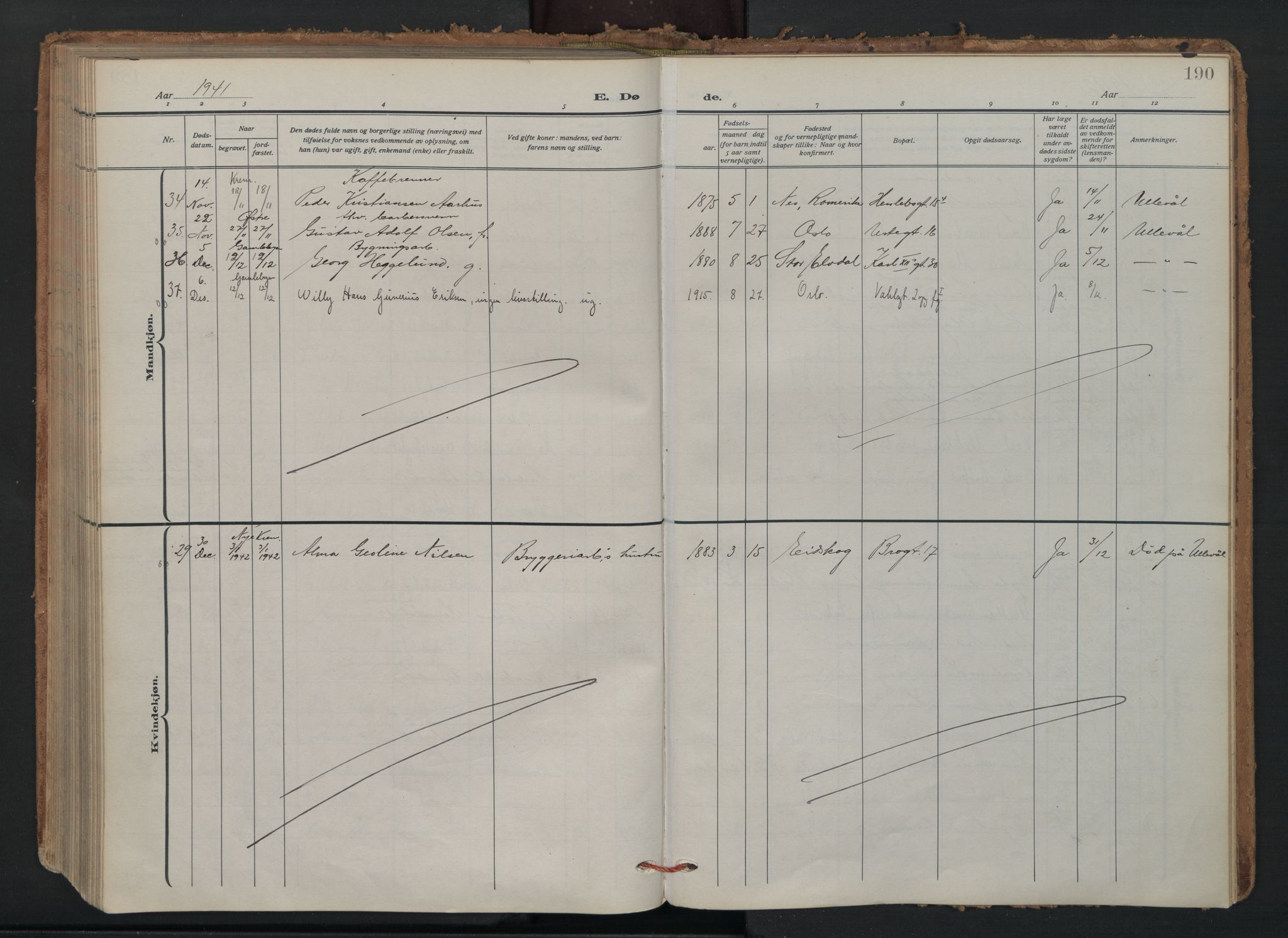 Vaterland prestekontor Kirkebøker, AV/SAO-A-10880/F/Fa/L0003: Parish register (official) no. 3, 1922-1944, p. 190