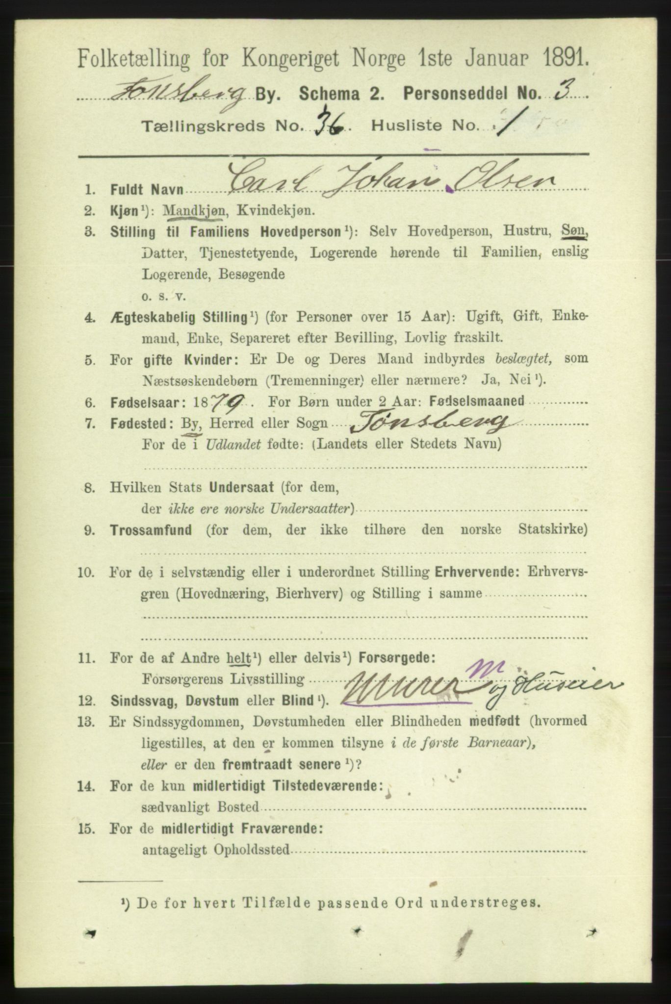 RA, 1891 census for 0705 Tønsberg, 1891, p. 7875