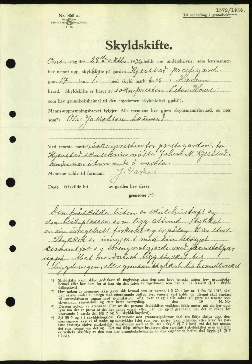 Nordre Sunnmøre sorenskriveri, AV/SAT-A-0006/1/2/2C/2Ca: Mortgage book no. A2, 1936-1937, Diary no: : 1372/1936