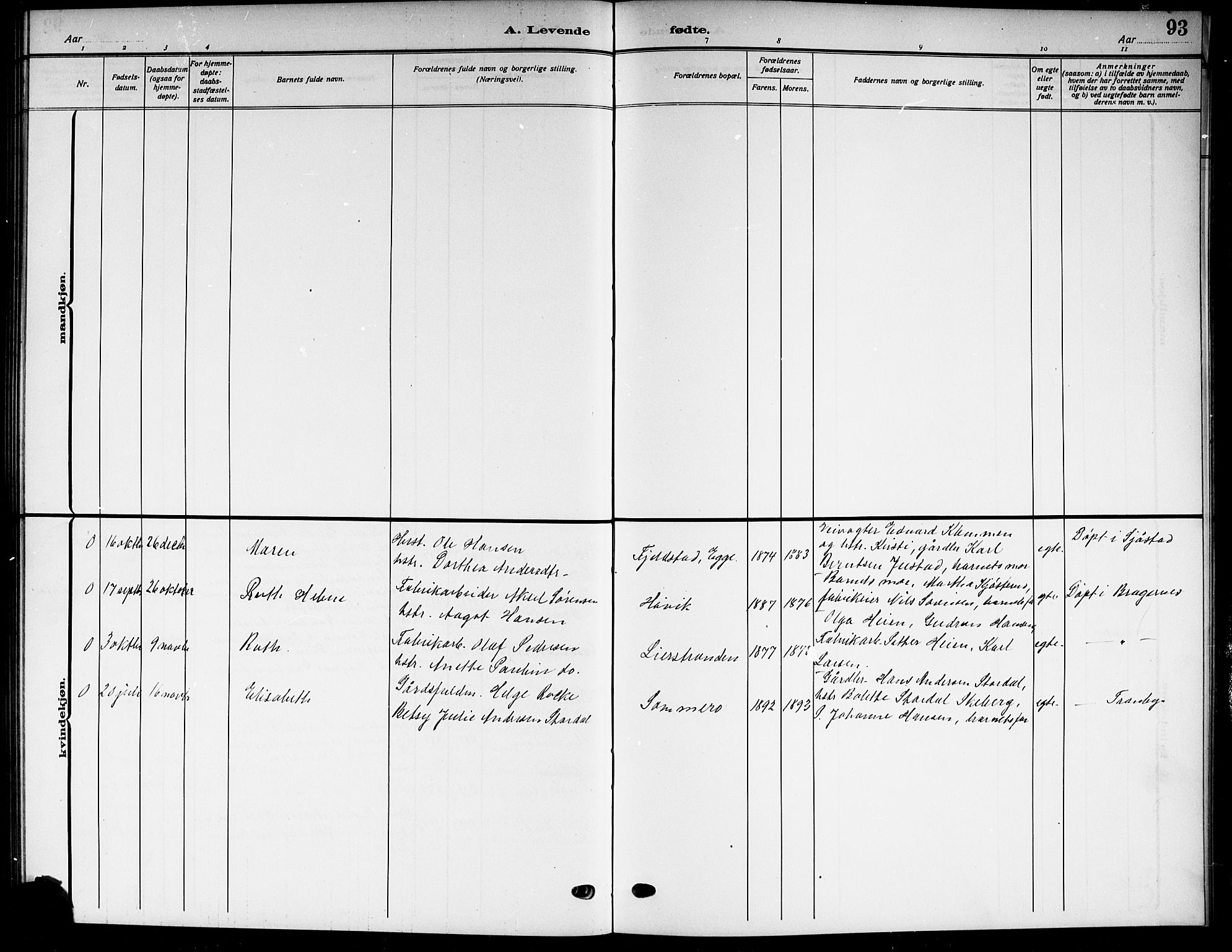 Lier kirkebøker, AV/SAKO-A-230/G/Gb/L0003: Parish register (copy) no. II 3, 1911-1919, p. 93
